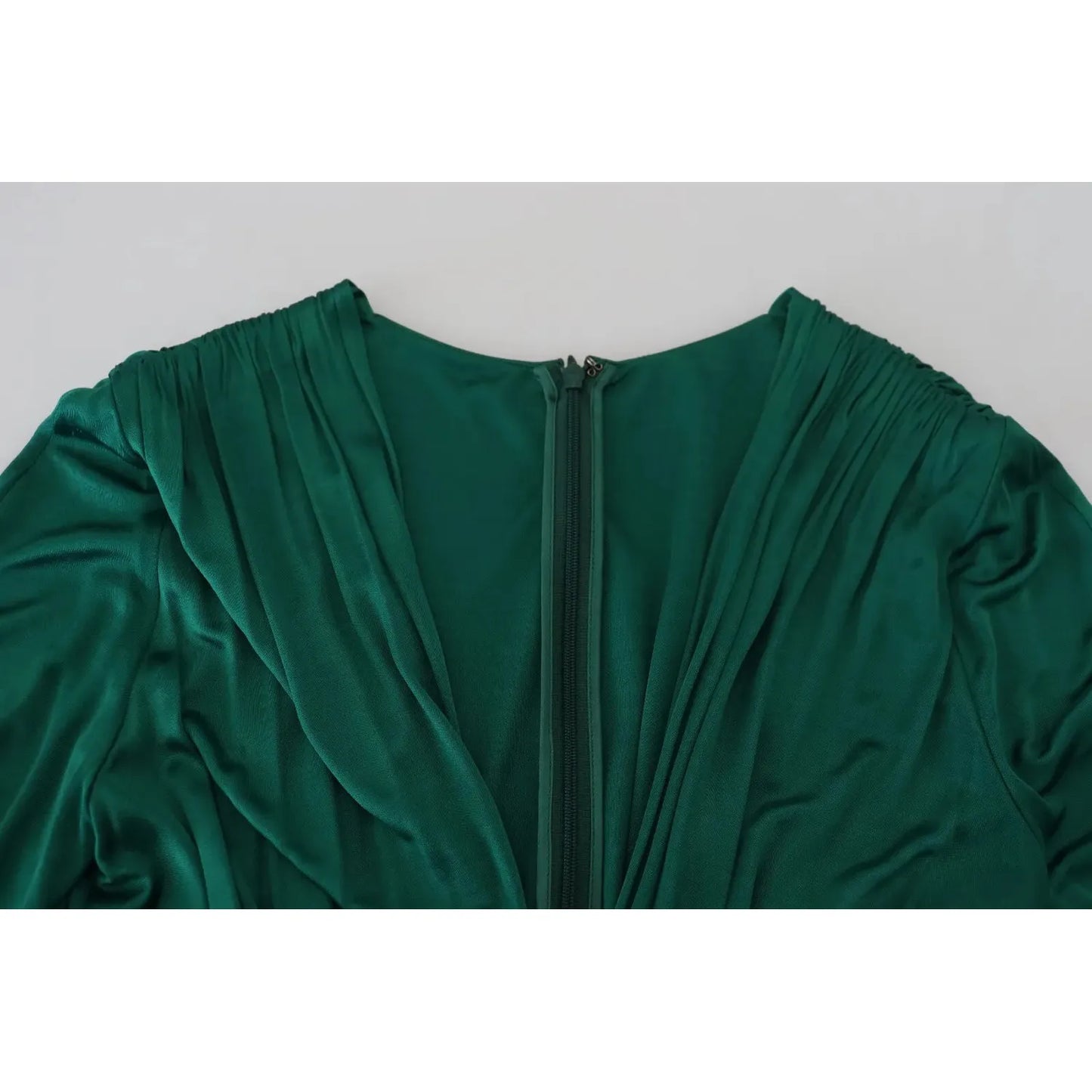 Dolce & Gabbana Dark Green Viscose Long Sleeve Midi Dress Dolce & Gabbana Light Gray