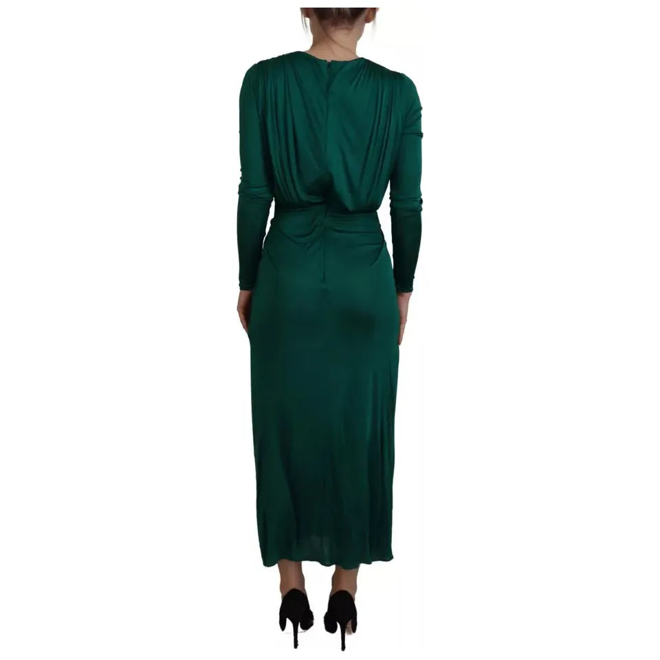Dolce & Gabbana Dark Green Viscose Long Sleeve Midi Dress Dolce & Gabbana Dark Slate Gray