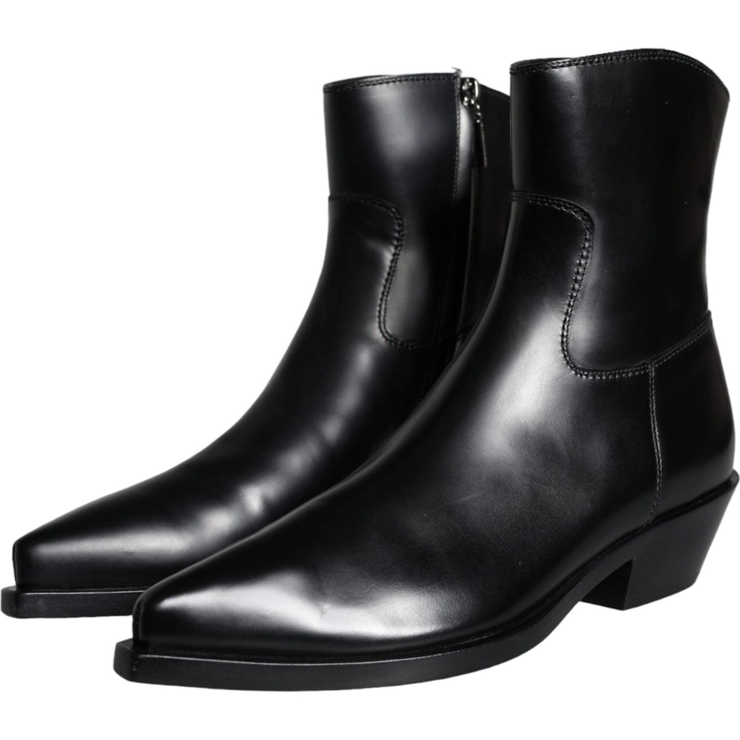 Dolce & Gabbana Black Leather Ankle Boots Booties Shoes Dolce & Gabbana Black