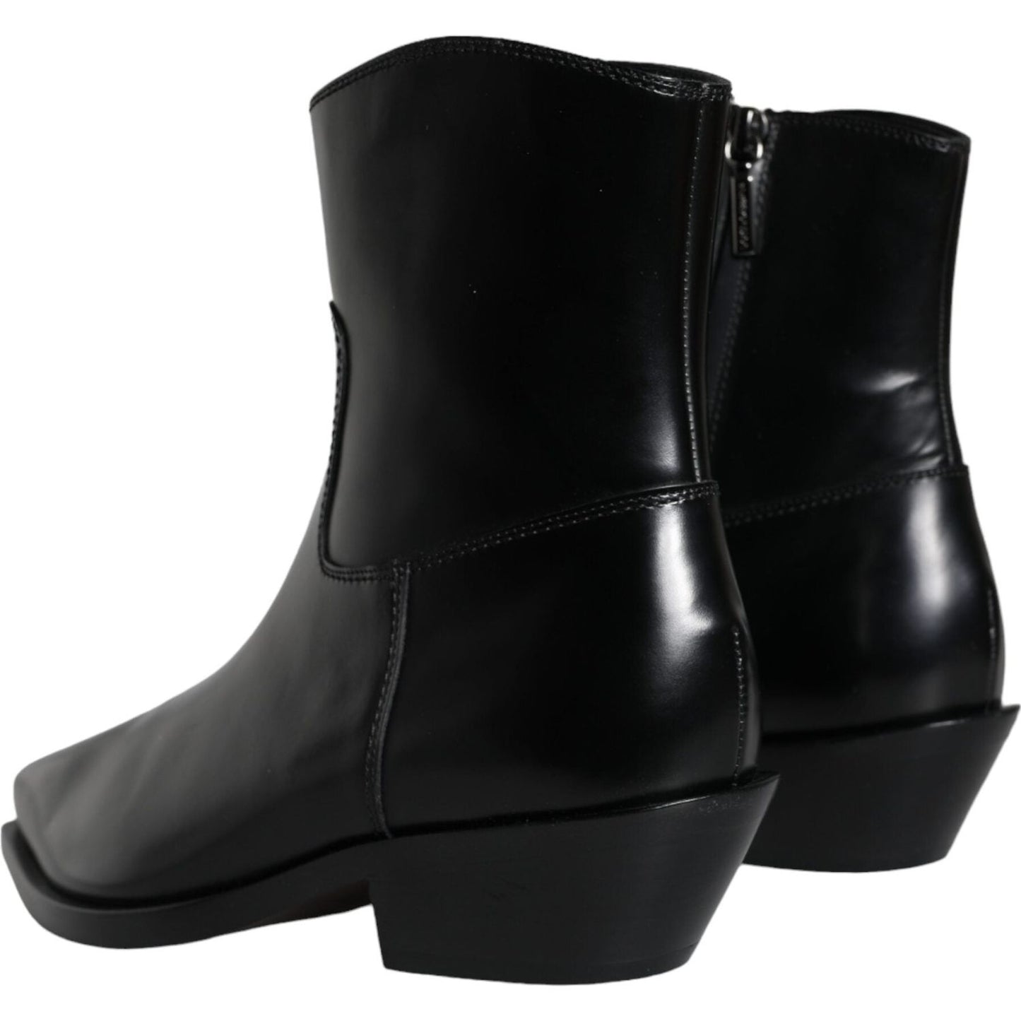 Dolce & Gabbana Black Leather Ankle Boots Booties Shoes Dolce & Gabbana Black