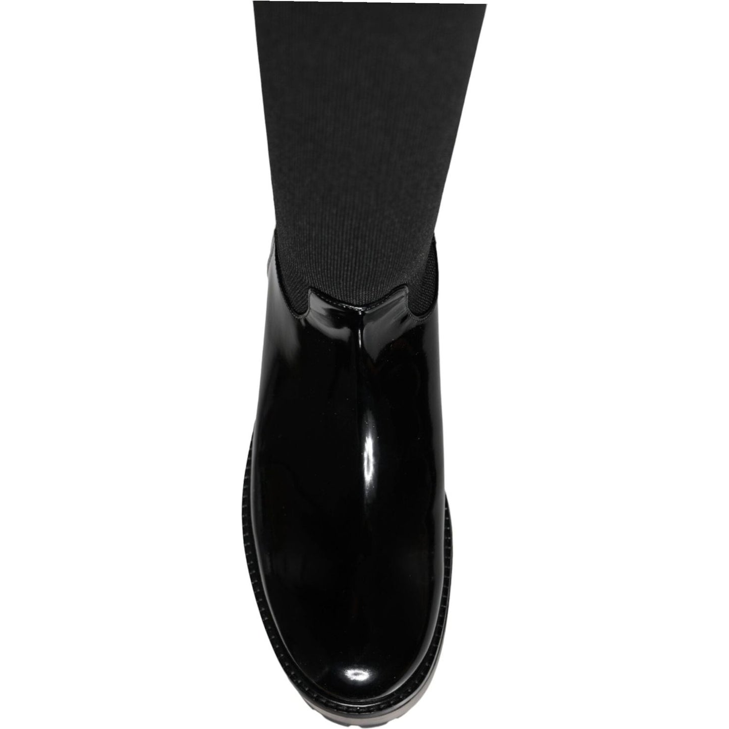 Dolce & Gabbana Black Leather Jersey Knee High Boots Shoes Dolce & Gabbana Black