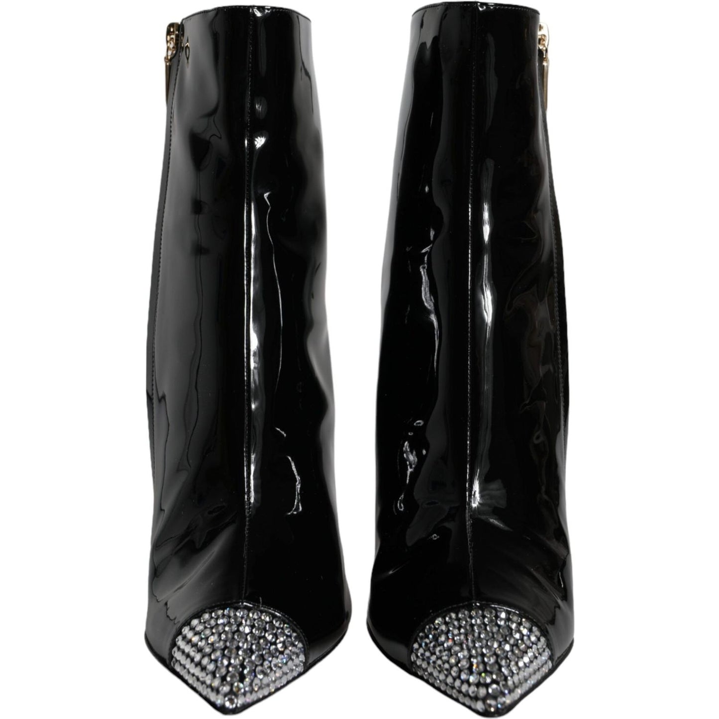 Dolce & Gabbana Black Patent Leather Crystal Heel Boots Shoes Dolce & Gabbana Black