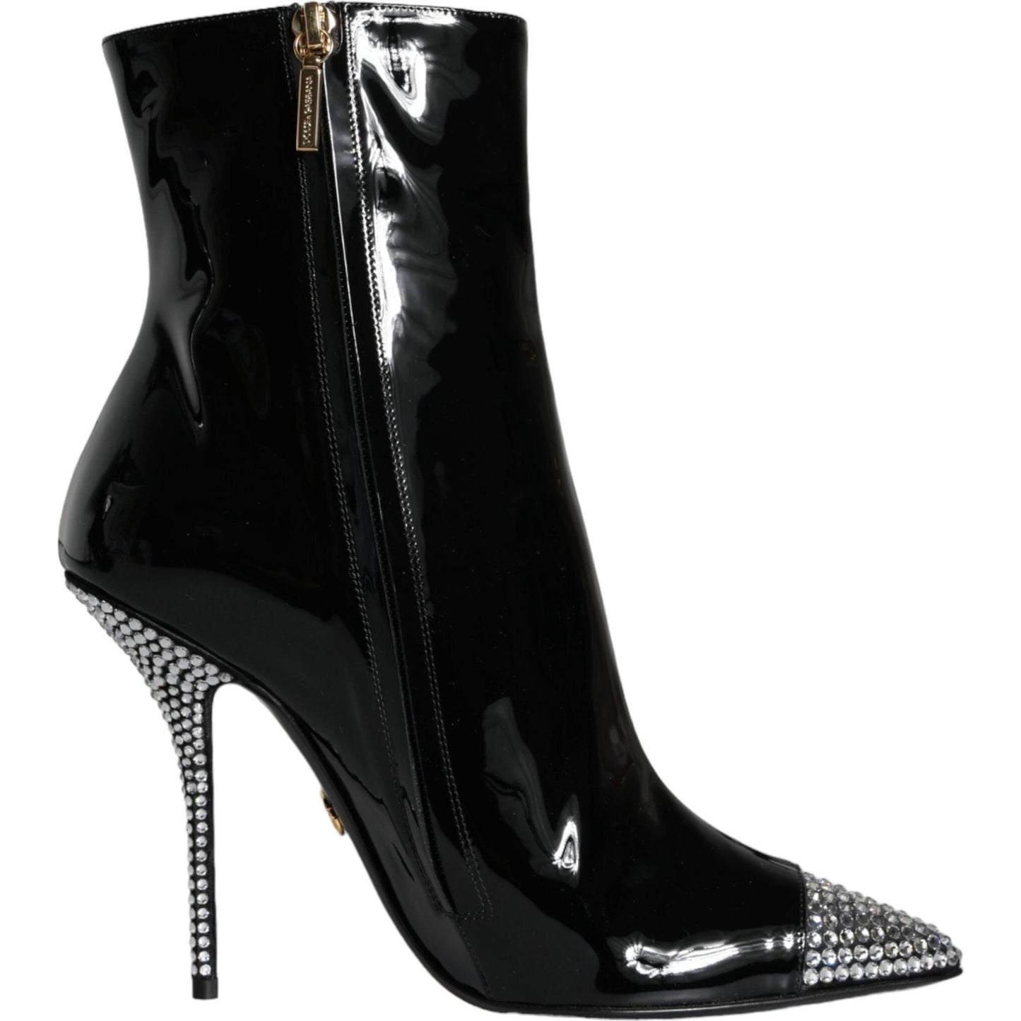 Dolce & Gabbana Black Patent Leather Crystal Heel Boots Shoes Dolce & Gabbana Black