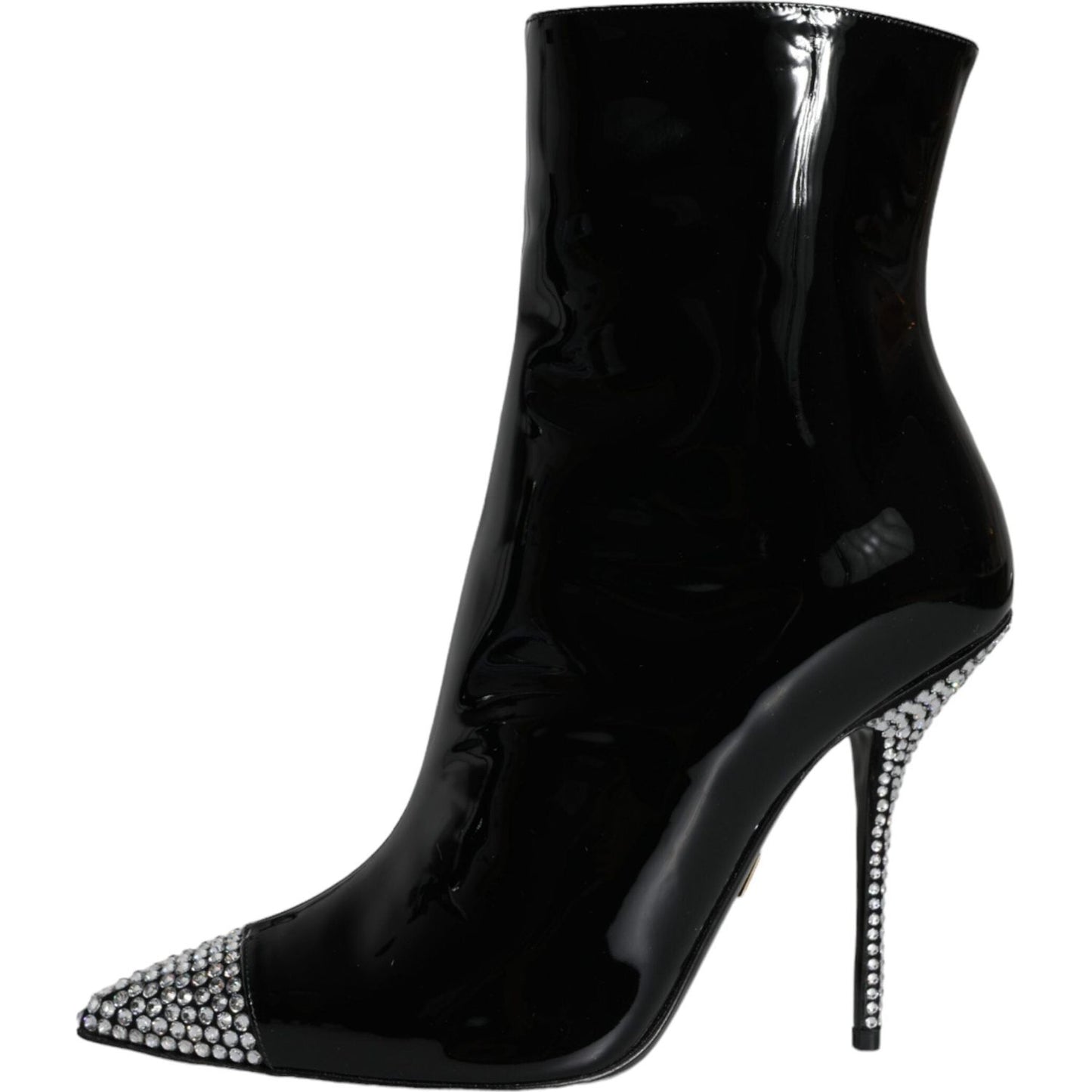 Dolce & Gabbana Black Patent Leather Crystal Heel Boots Shoes Dolce & Gabbana Black