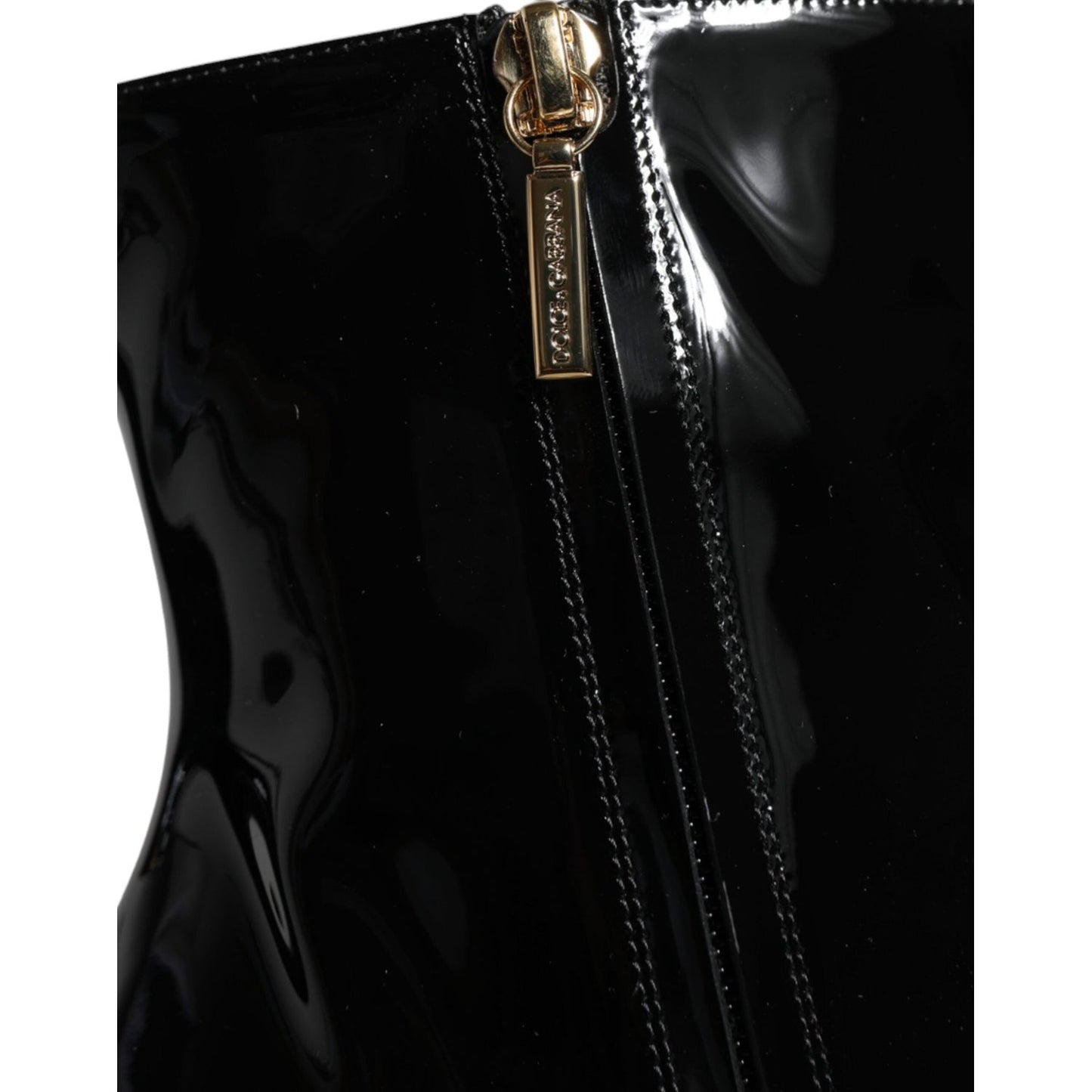 Dolce & Gabbana Black Patent Leather Crystal Heel Boots Shoes Dolce & Gabbana Black