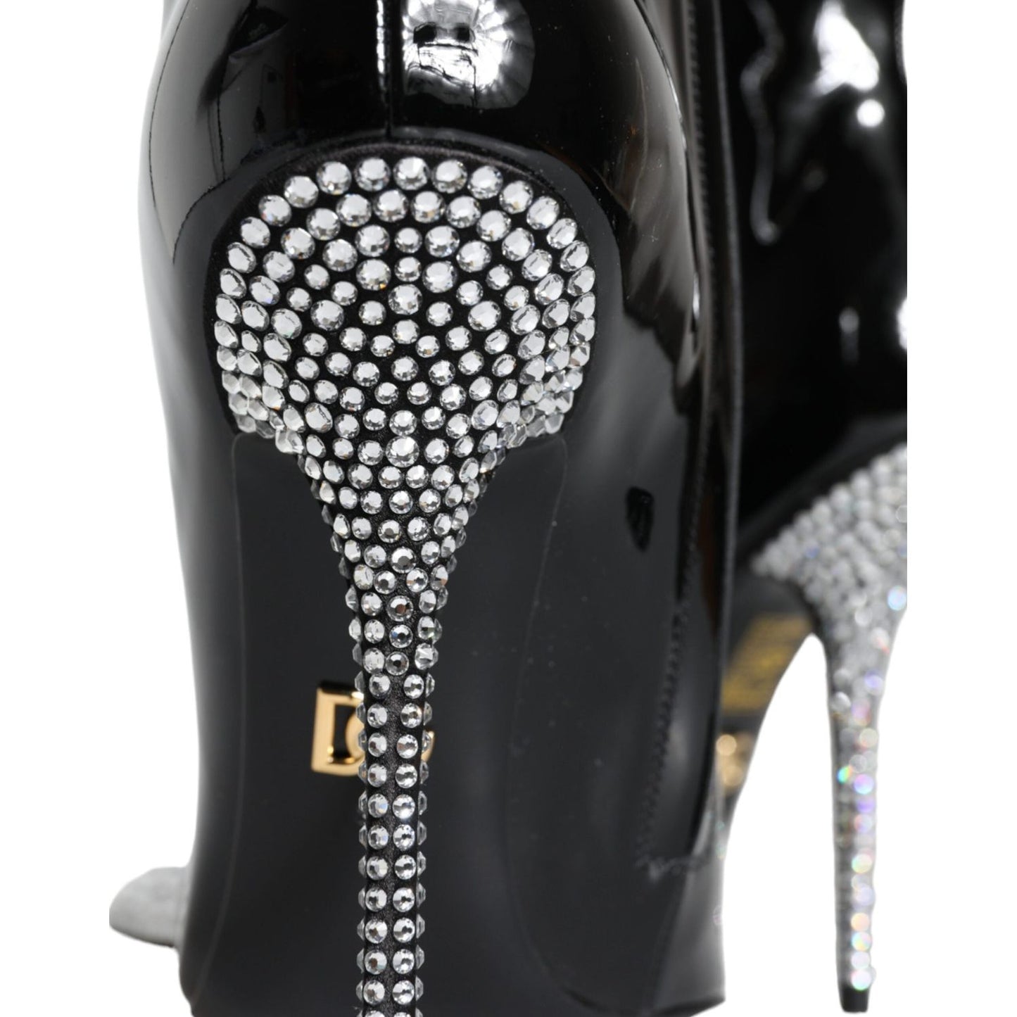 Dolce & Gabbana Black Patent Leather Crystal Heel Boots Shoes Dolce & Gabbana Dark Slate Gray