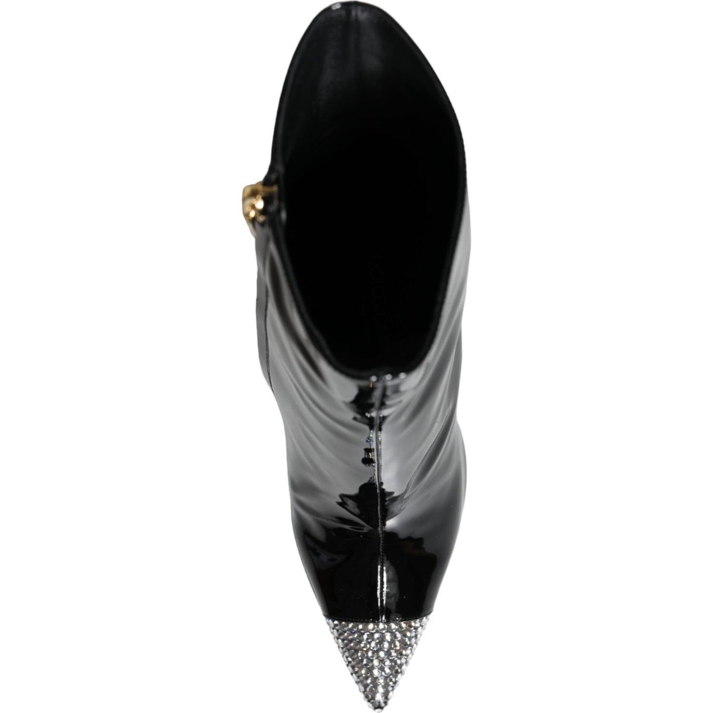 Dolce & Gabbana Black Patent Leather Crystal Heel Boots Shoes Dolce & Gabbana Dark Gray