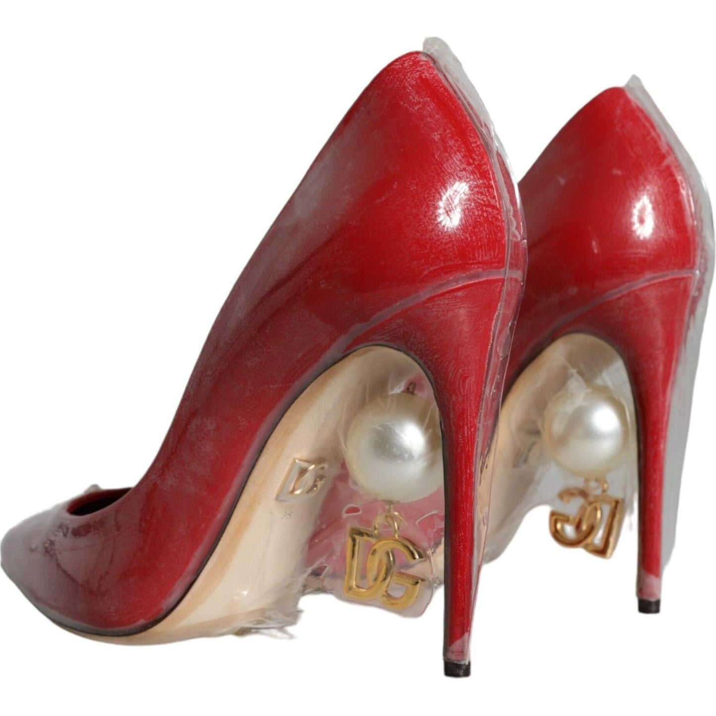 Dolce & Gabbana Red Patent Leather Faux Pearl Heels Pumps Shoes Dolce & Gabbana Sienna