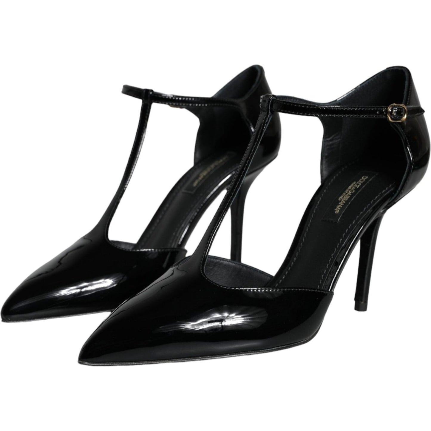 Dolce & Gabbana Black Leather T-strap Stiletto High Heels Shoes Dolce & Gabbana Black