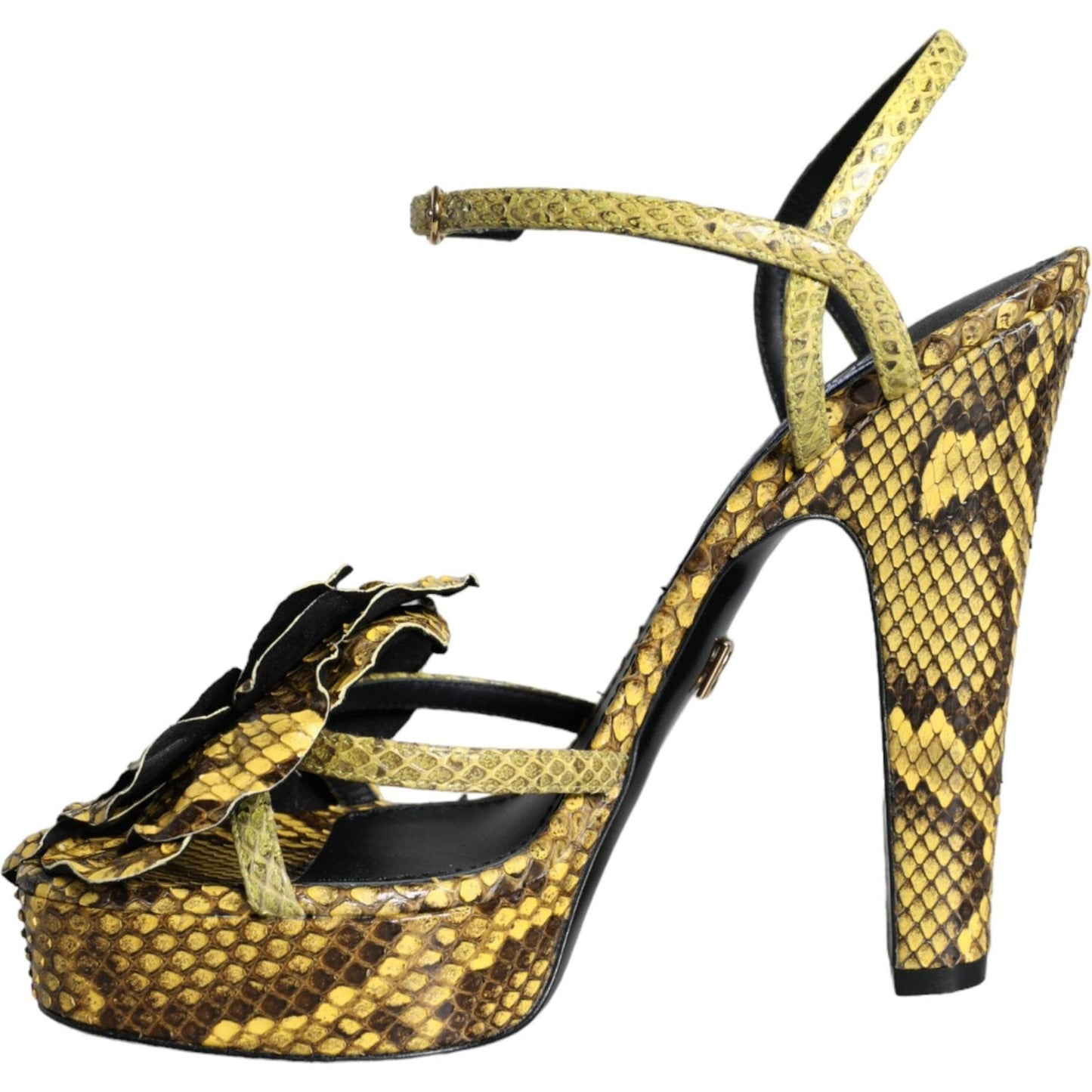 Dolce & Gabbana Yellow Exotic Leather Ankle Strap Heels Sandals Shoes Dolce & Gabbana Dark Khaki