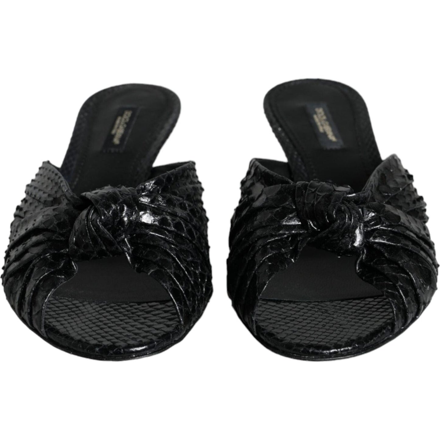 Dolce & Gabbana Black Leather Heels Slides Sandals Shoes Dolce & Gabbana Black