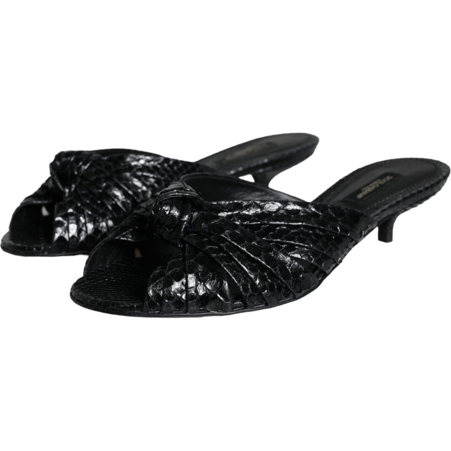Dolce & Gabbana Black Leather Heels Slides Sandals Shoes Dolce & Gabbana Black