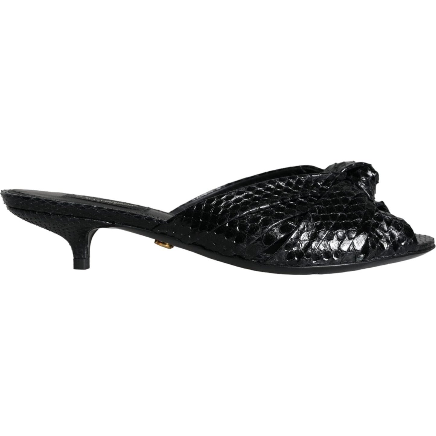 Dolce & Gabbana Black Leather Heels Slides Sandals Shoes Dolce & Gabbana Black