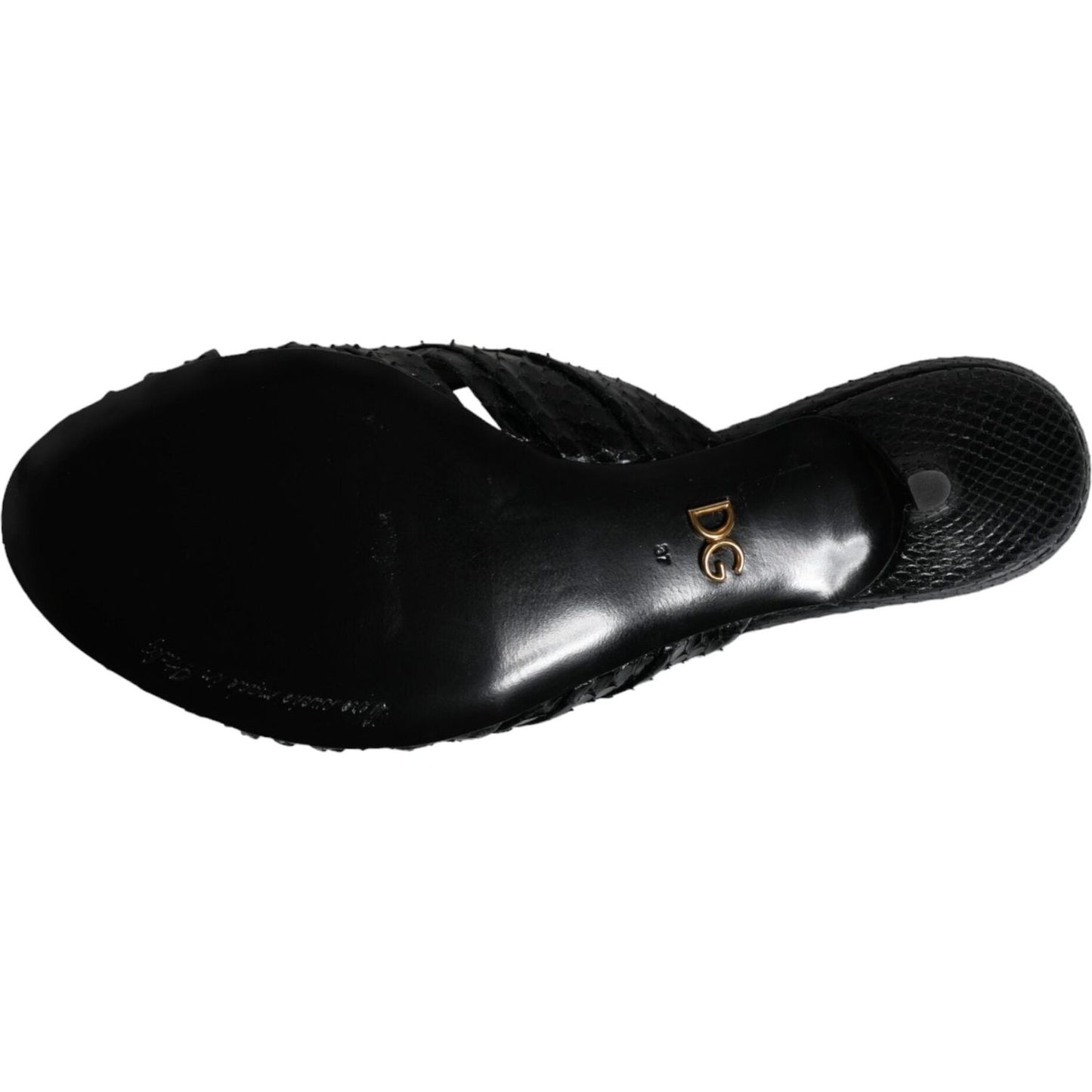 Dolce & Gabbana Black Leather Heels Slides Sandals Shoes Dolce & Gabbana Black