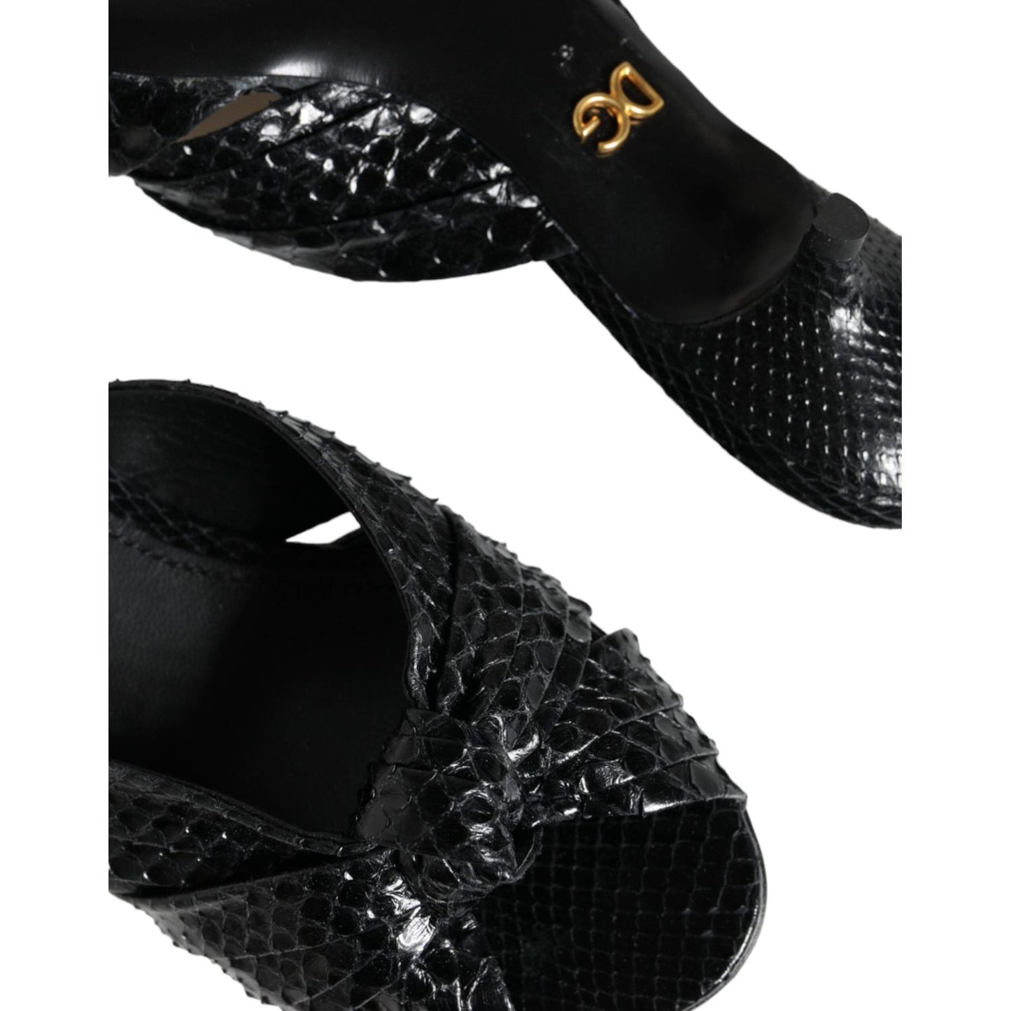 Dolce & Gabbana Black Leather Heels Slides Sandals Shoes Dolce & Gabbana Black
