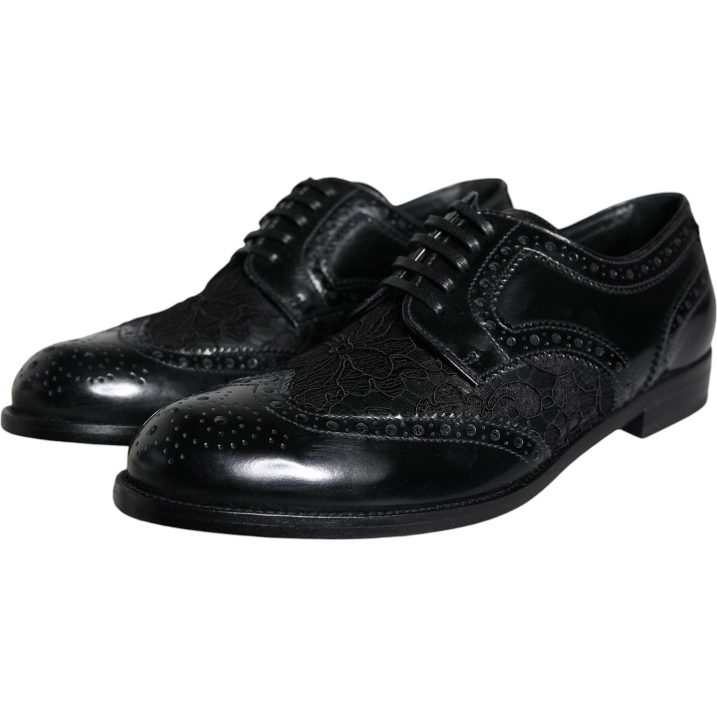 Dolce & Gabbana Black Leather Floral Lace Dress Formal Shoes Dolce & Gabbana Black