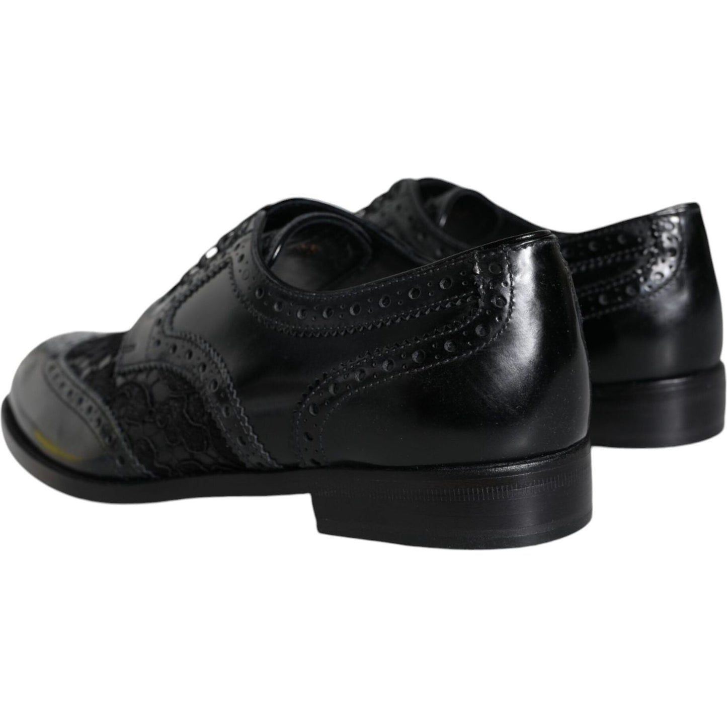 Dolce & Gabbana Black Leather Floral Lace Dress Formal Shoes Dolce & Gabbana Black
