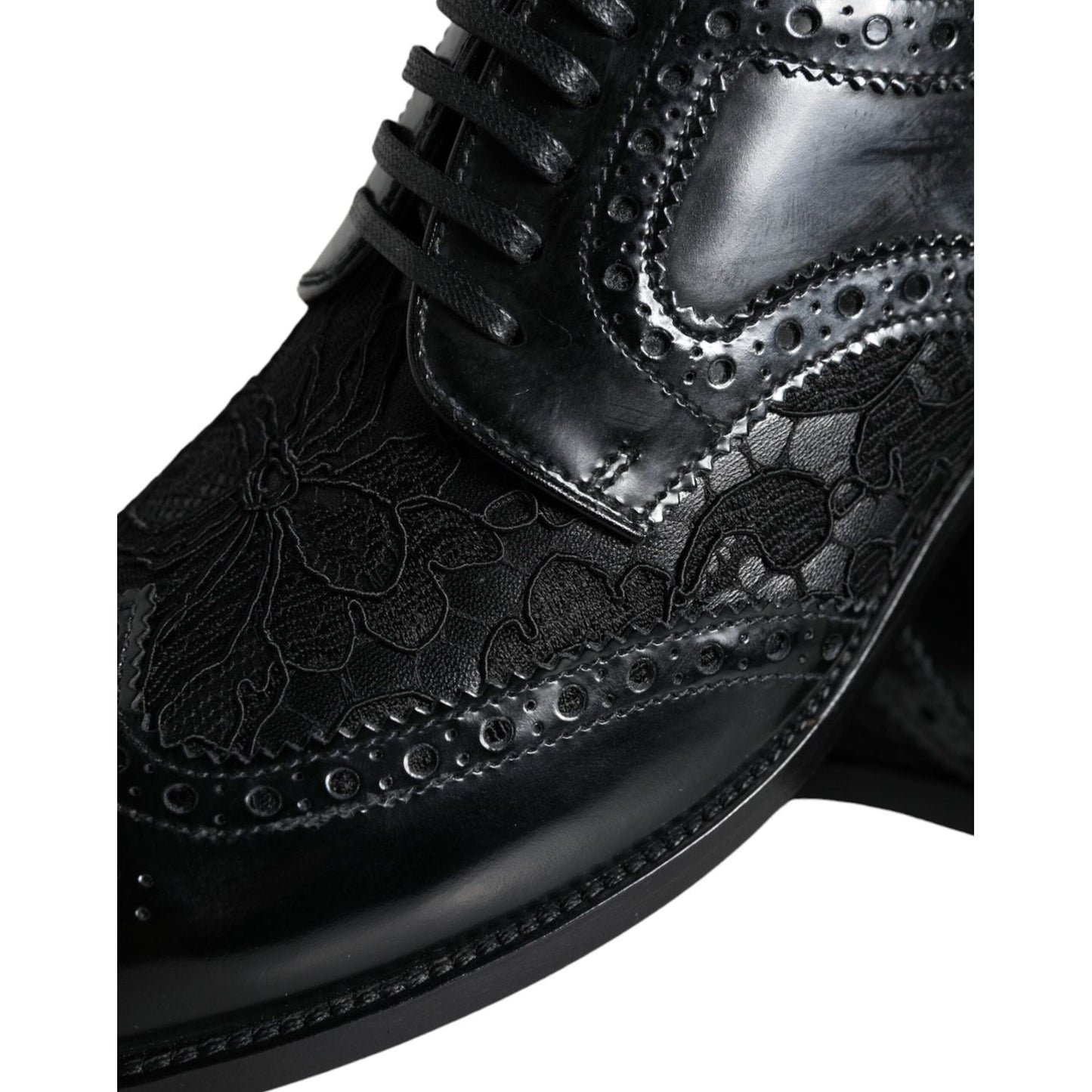 Dolce & Gabbana Black Leather Floral Lace Dress Formal Shoes Dolce & Gabbana Black
