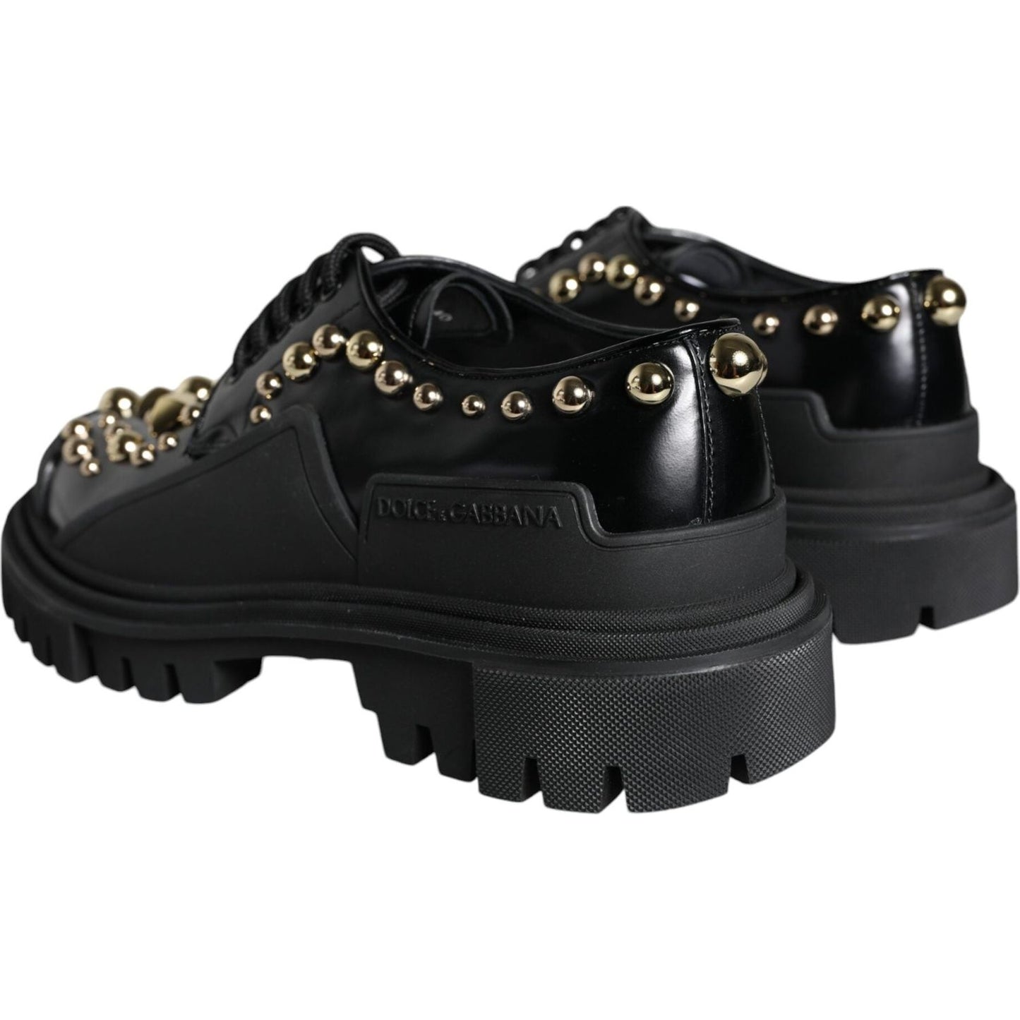 Dolce & Gabbana Black Leather Trekking Derby Embellished Shoes Dolce & Gabbana Black