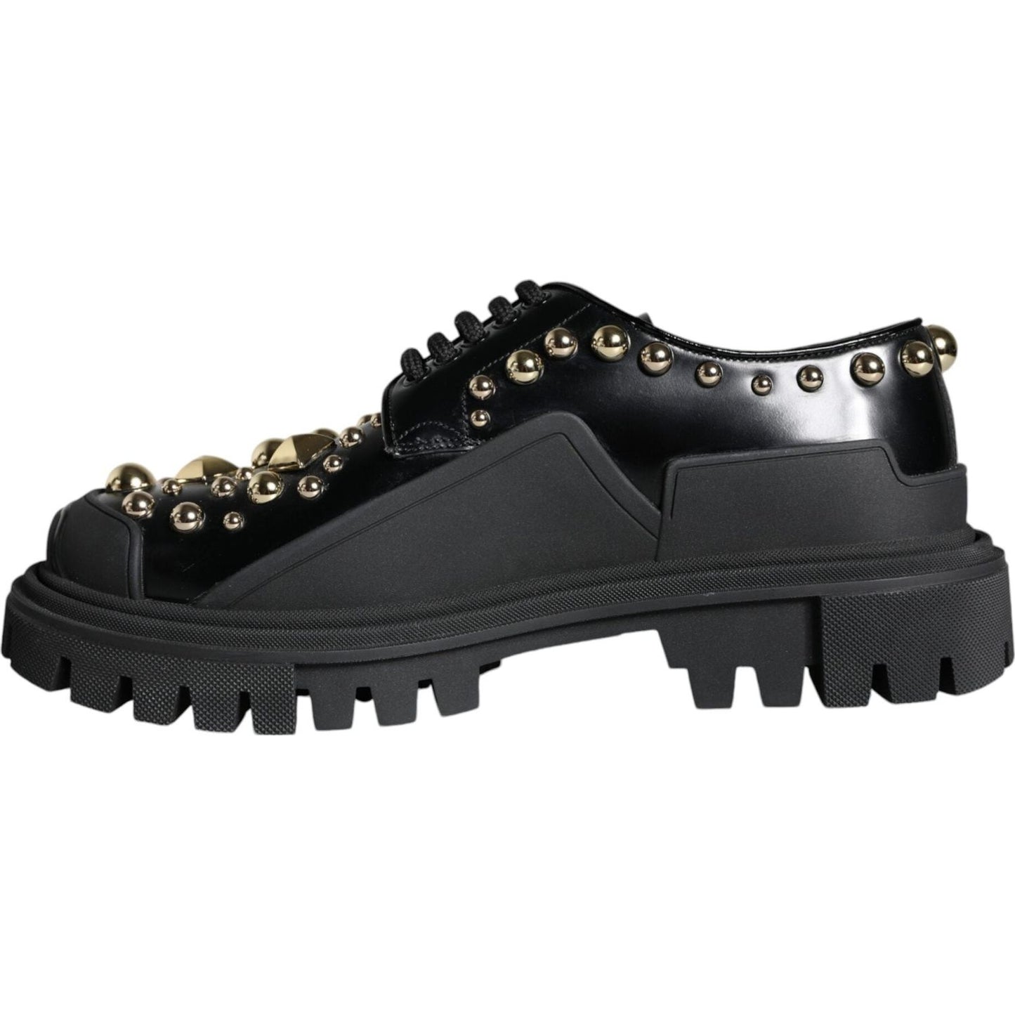 Dolce & Gabbana Black Leather Trekking Derby Embellished Shoes Dolce & Gabbana Dark Slate Gray