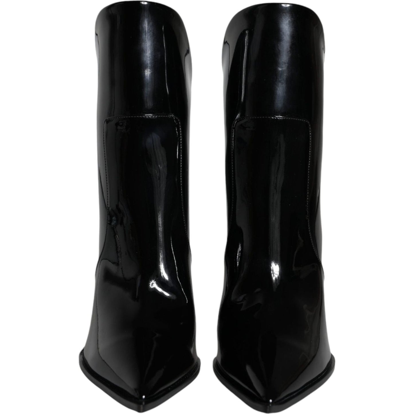 Dolce & Gabbana Black Patent Leather Pointed Ankle Boots Shoes Dolce & Gabbana Black