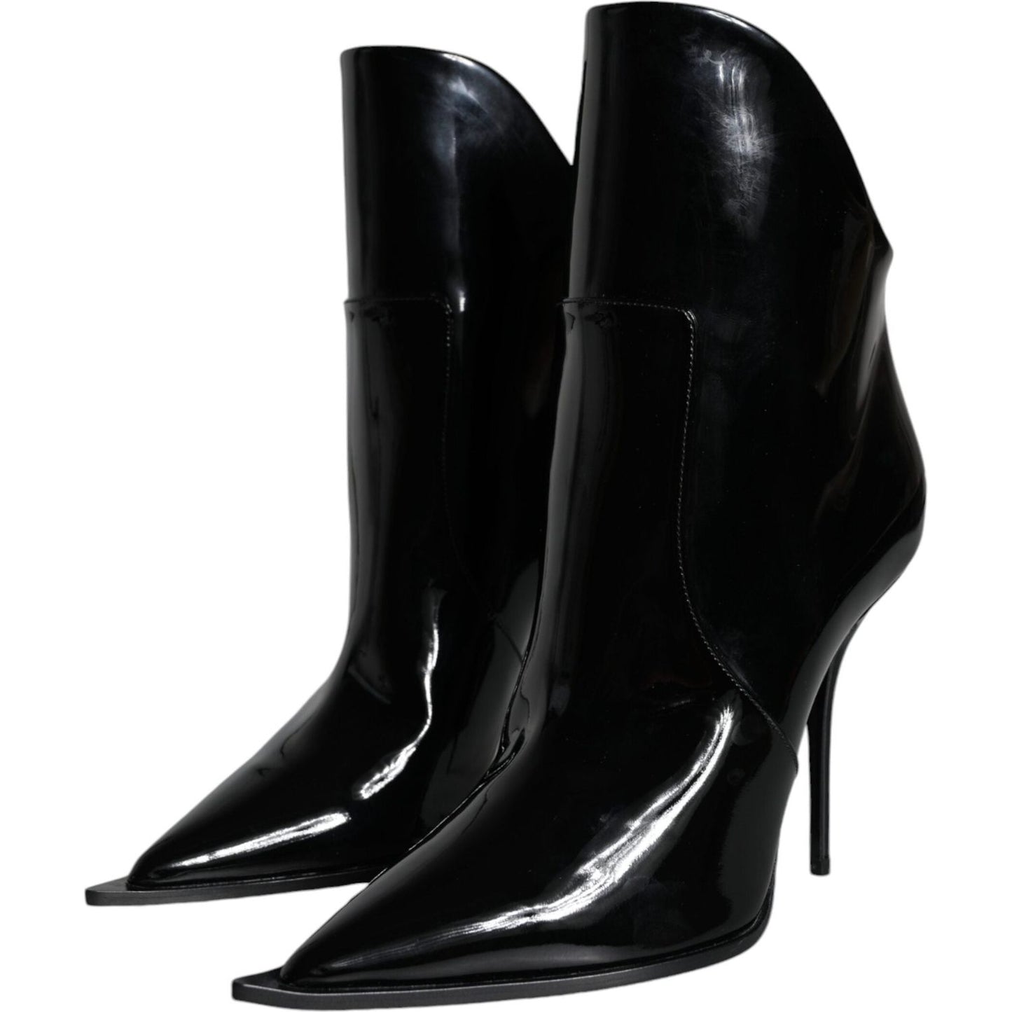 Dolce & Gabbana Black Patent Leather Pointed Ankle Boots Shoes Dolce & Gabbana Black