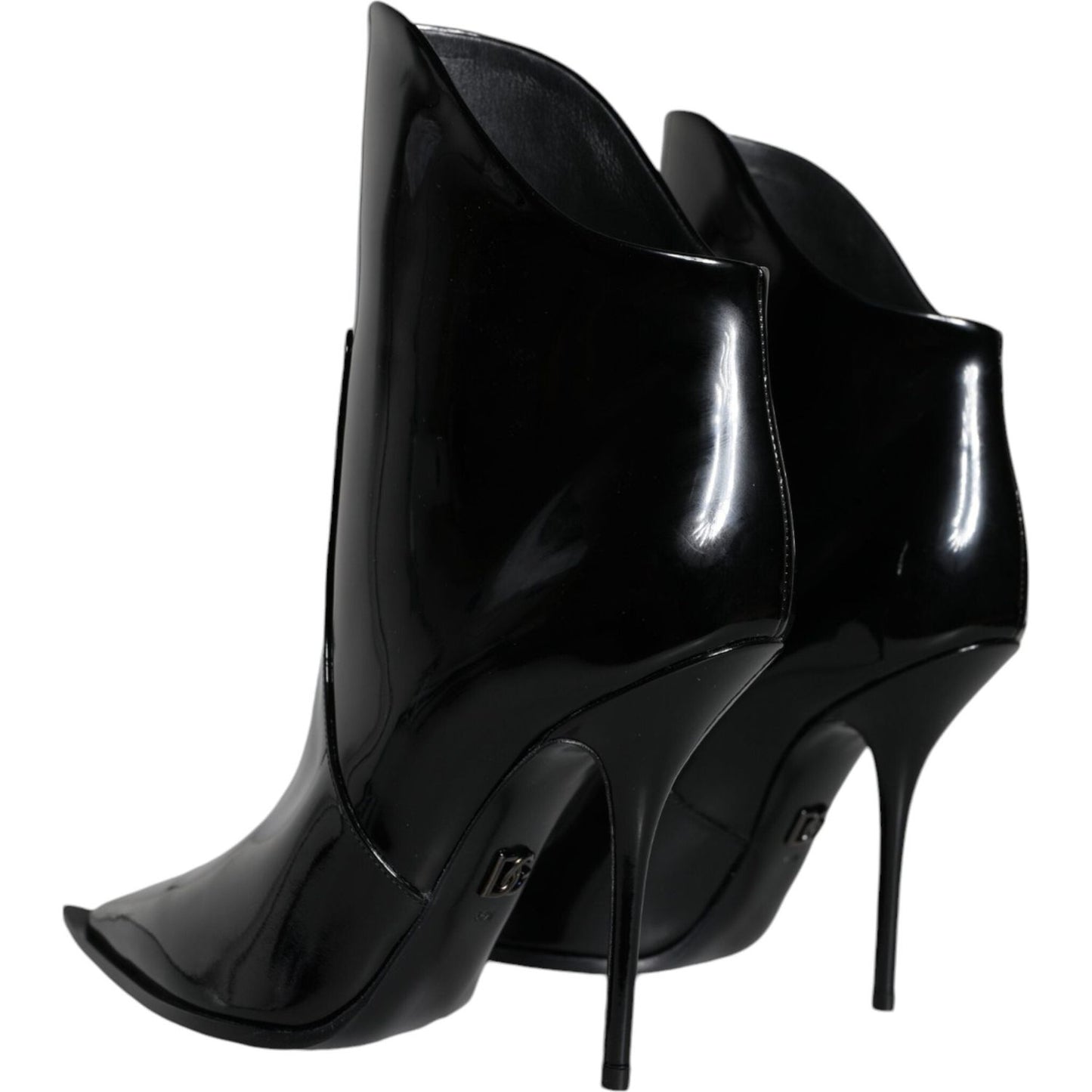 Dolce & Gabbana Black Patent Leather Pointed Ankle Boots Shoes Dolce & Gabbana Black