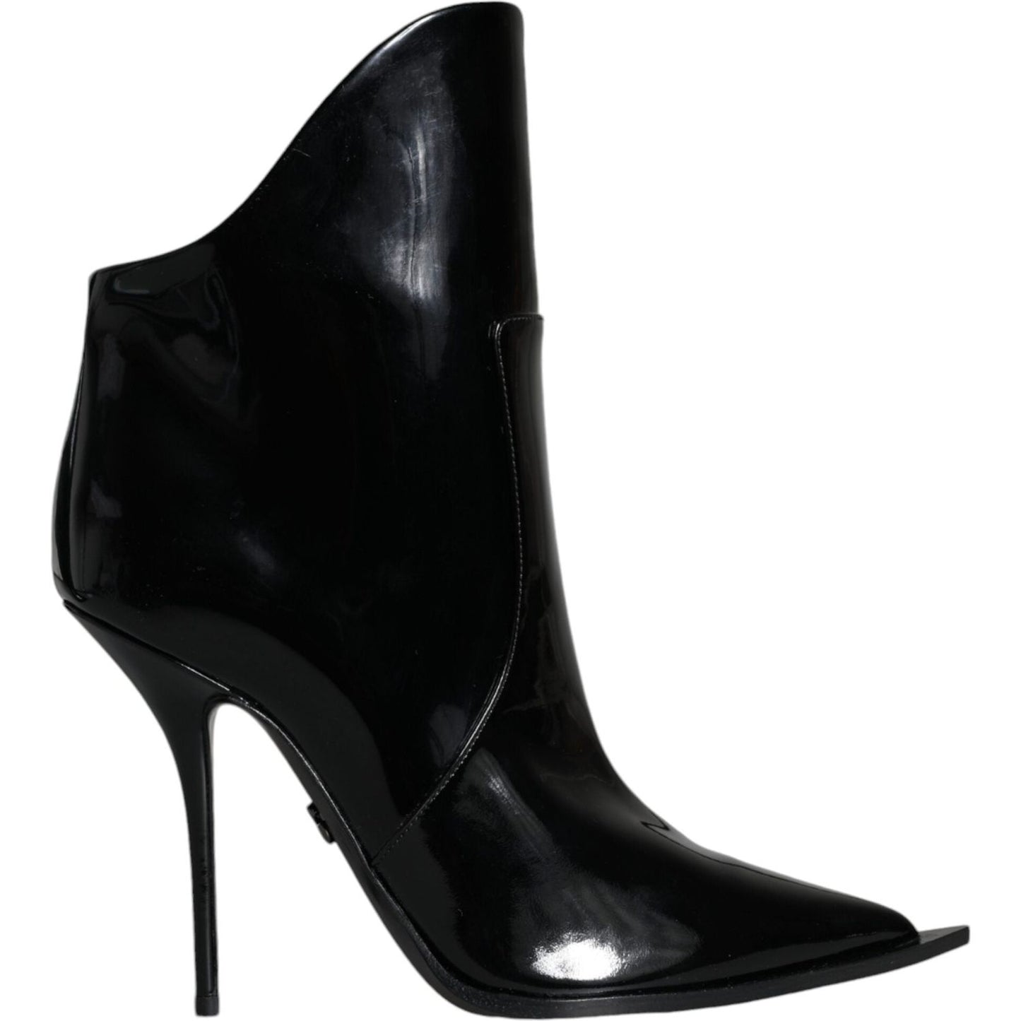 Dolce & Gabbana Black Patent Leather Pointed Ankle Boots Shoes Dolce & Gabbana Black