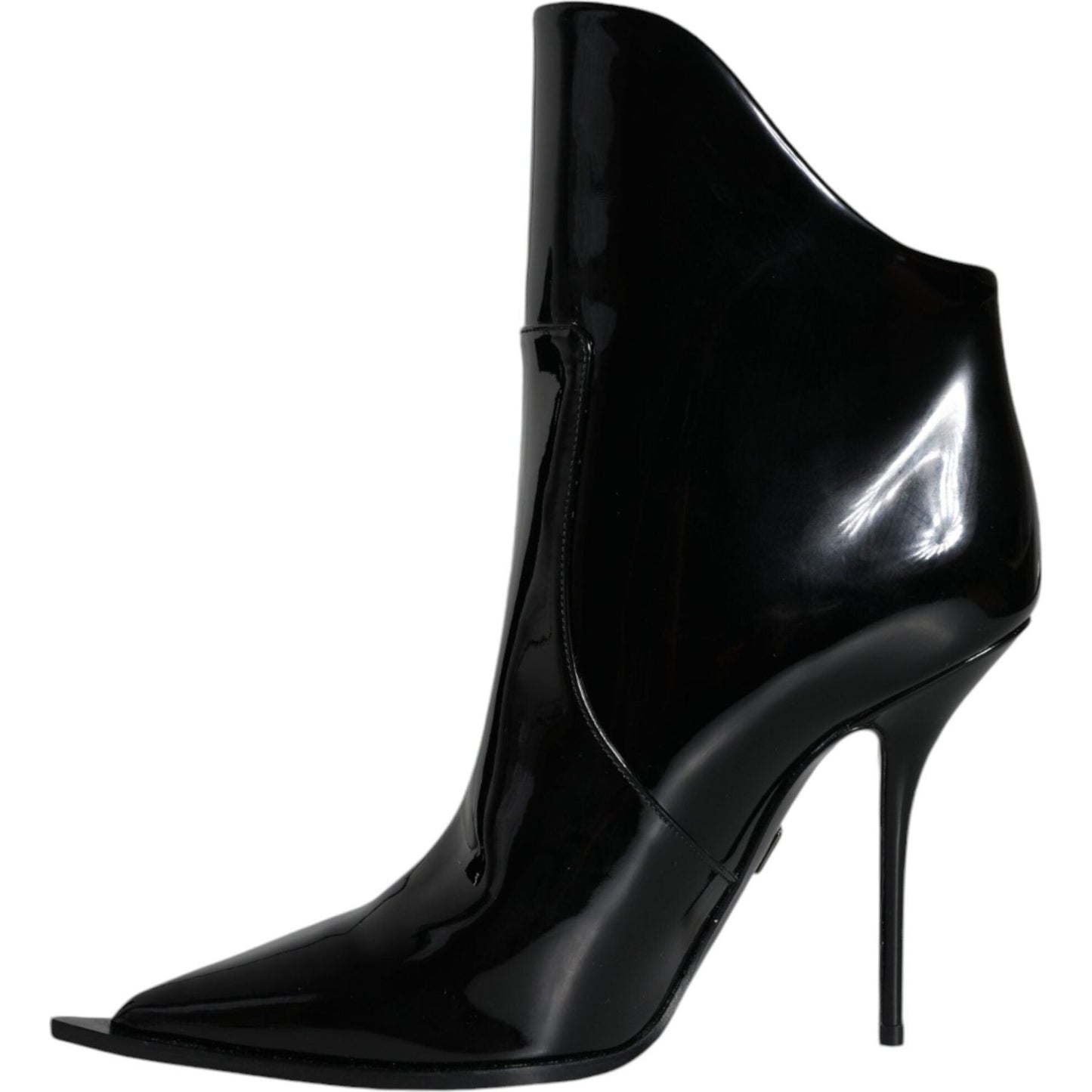Dolce & Gabbana Black Patent Leather Pointed Ankle Boots Shoes Dolce & Gabbana Black