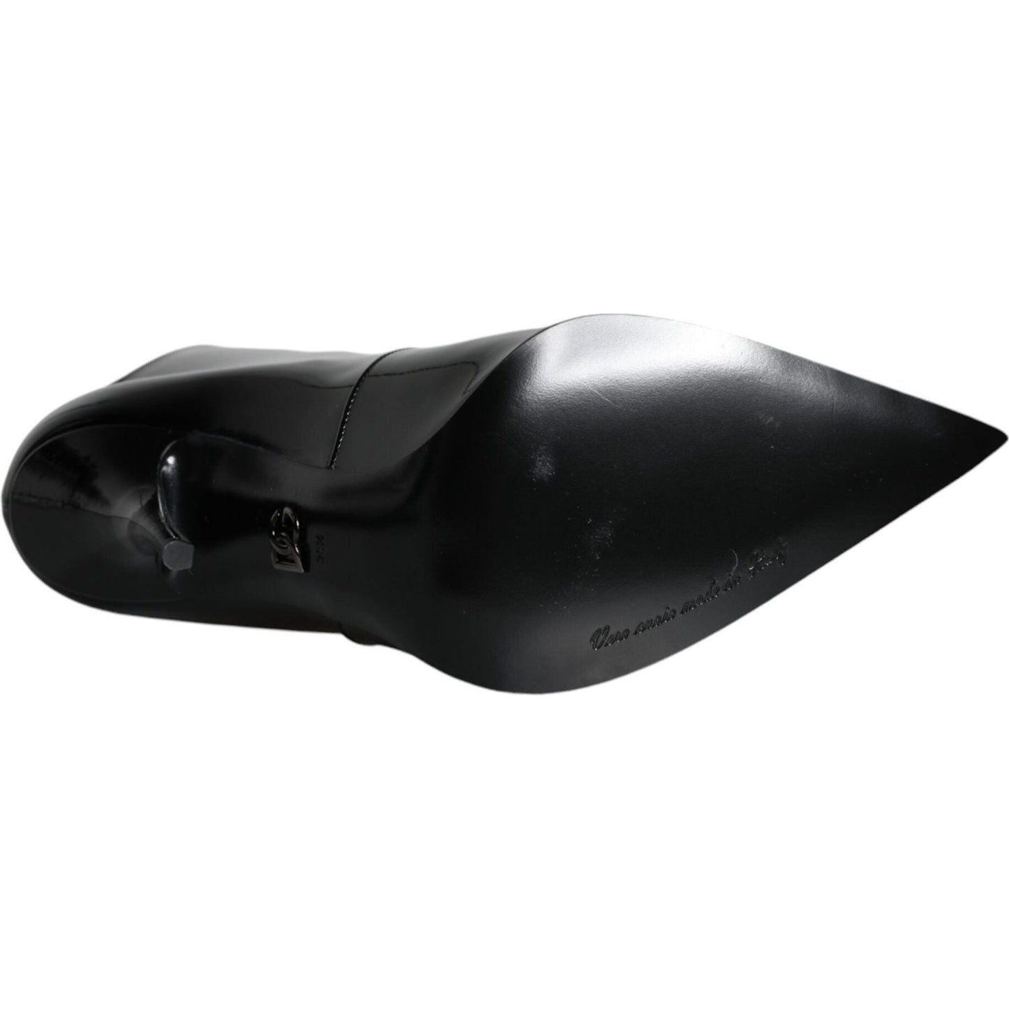 Dolce & Gabbana Black Patent Leather Pointed Ankle Boots Shoes Dolce & Gabbana Black