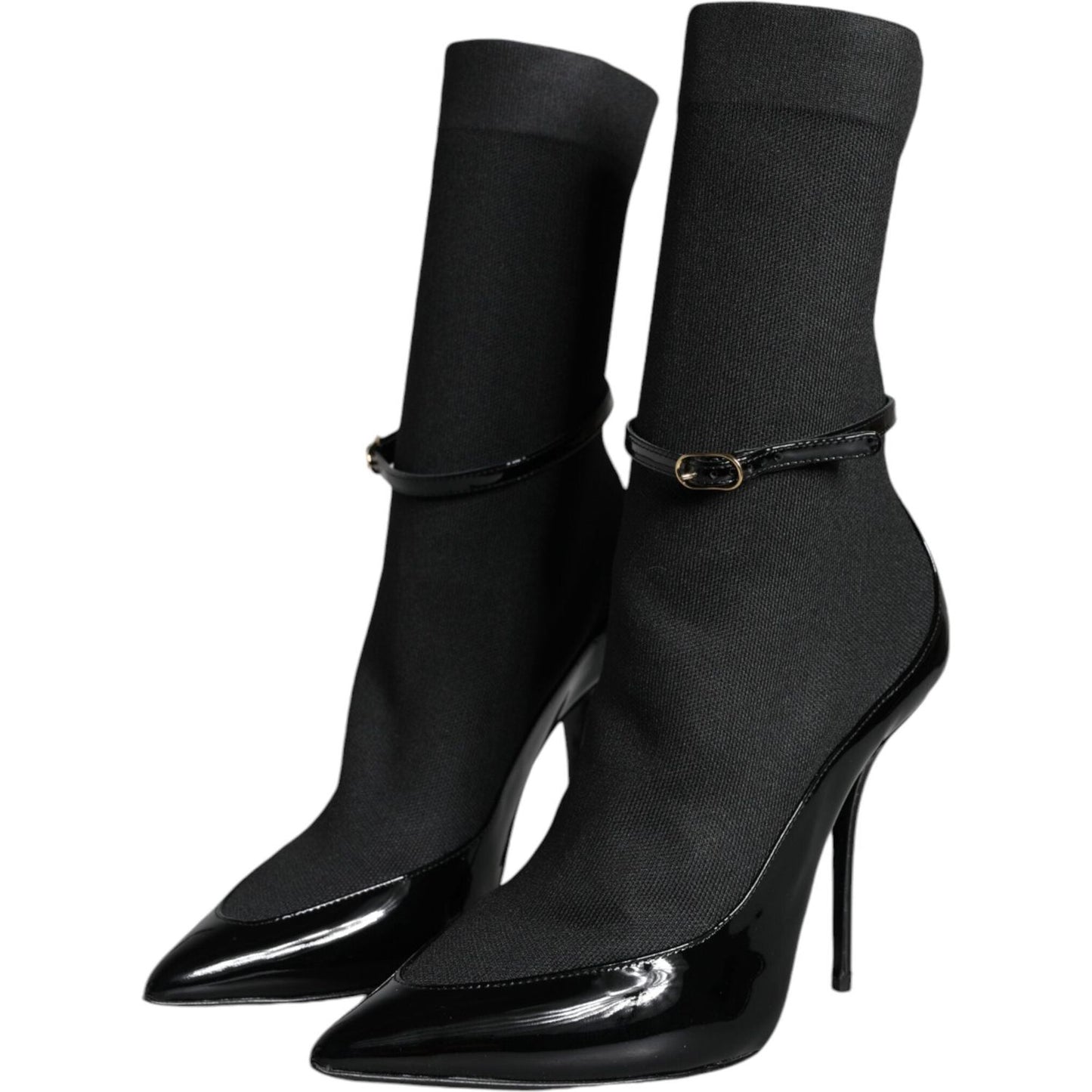 Dolce & Gabbana Black Leather Stilettos Booties Socks Shoes Dolce & Gabbana Black