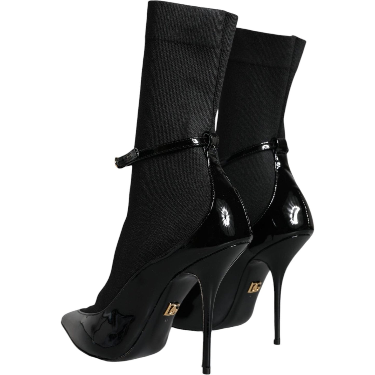 Dolce & Gabbana Black Leather Stilettos Booties Socks Shoes Dolce & Gabbana Black