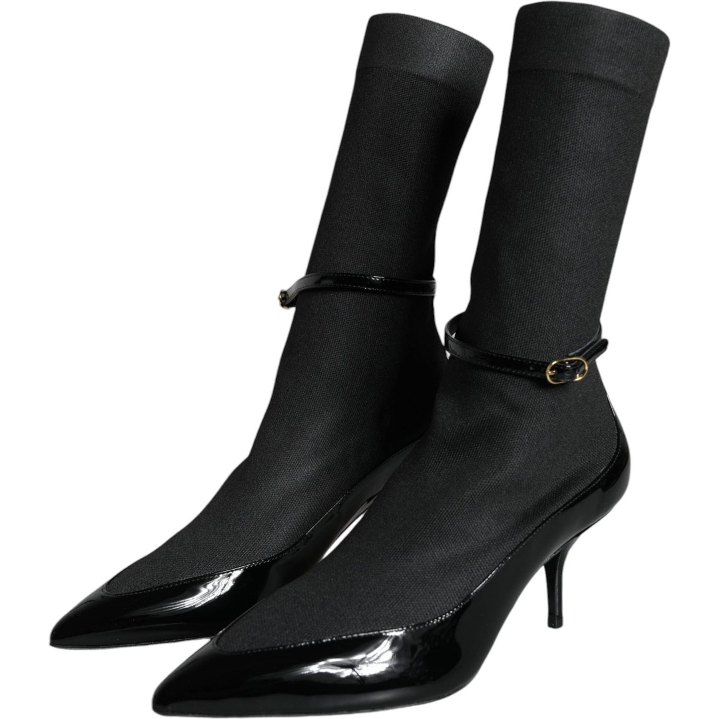 Dolce & Gabbana Black Leather Stilettos Booties Socks Shoes Dolce & Gabbana Black
