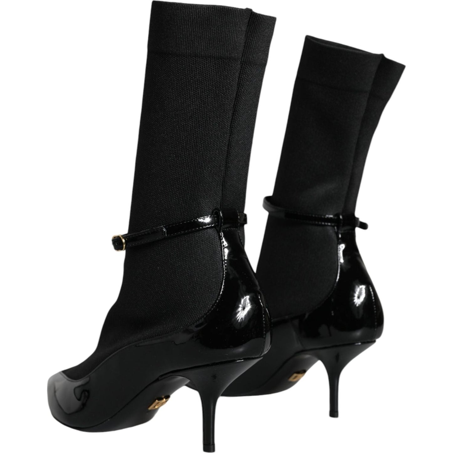 Dolce & Gabbana Black Leather Stilettos Booties Socks Shoes Dolce & Gabbana Black
