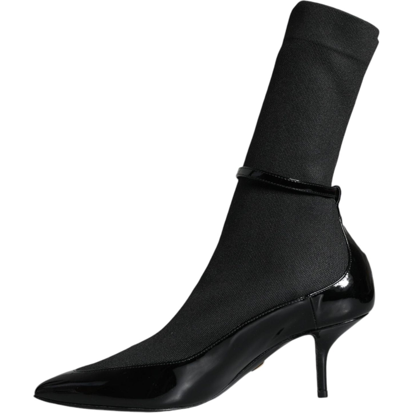 Dolce & Gabbana Black Leather Stilettos Booties Socks Shoes Dolce & Gabbana Black
