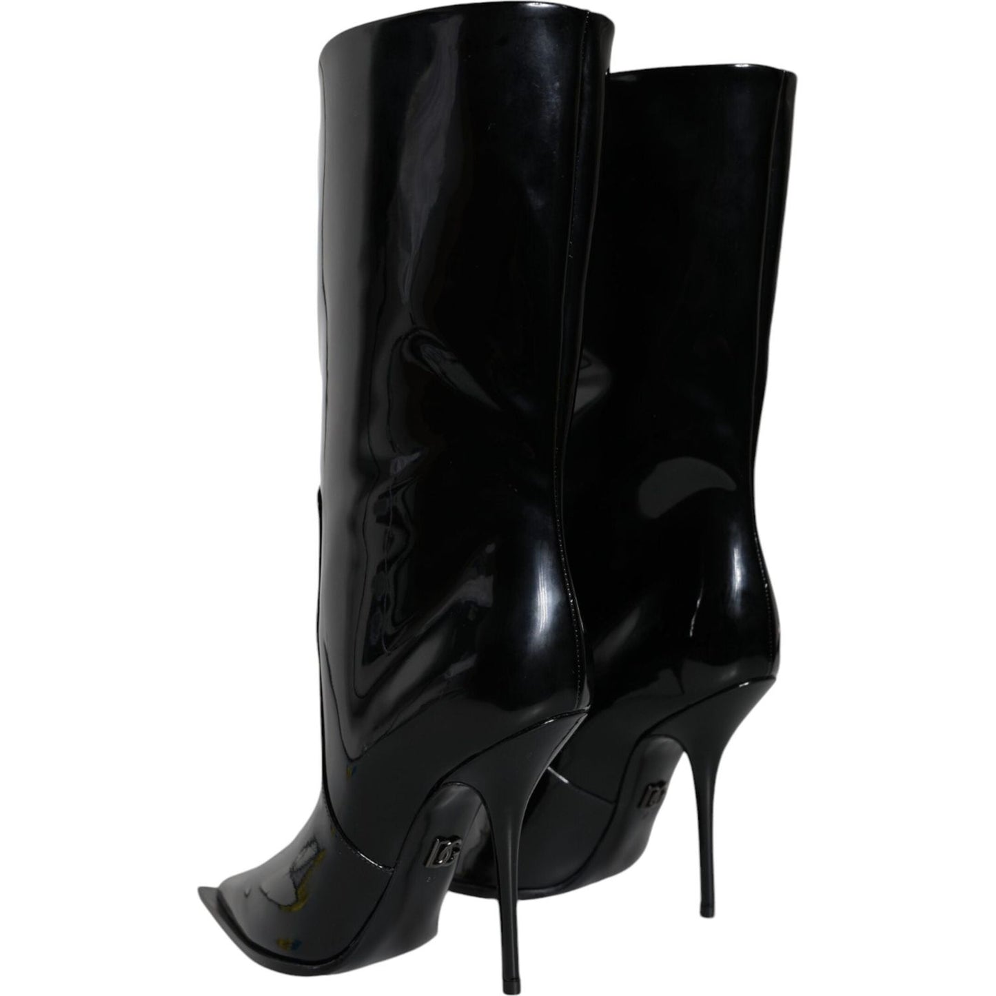 Dolce & Gabbana Black Patent Leather Mid Calf Boots Shoes Dolce & Gabbana Black