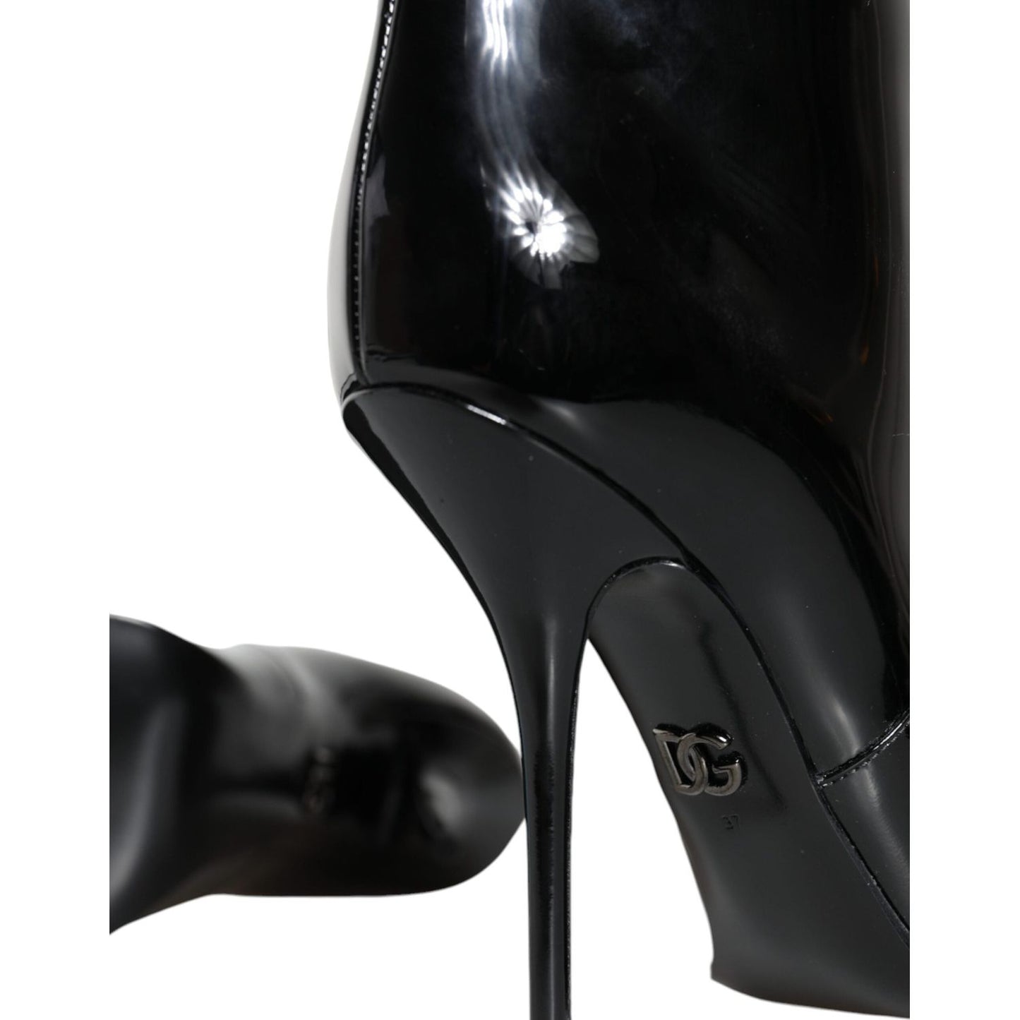 Dolce & Gabbana Black Patent Leather Mid Calf Boots Shoes Dolce & Gabbana Black