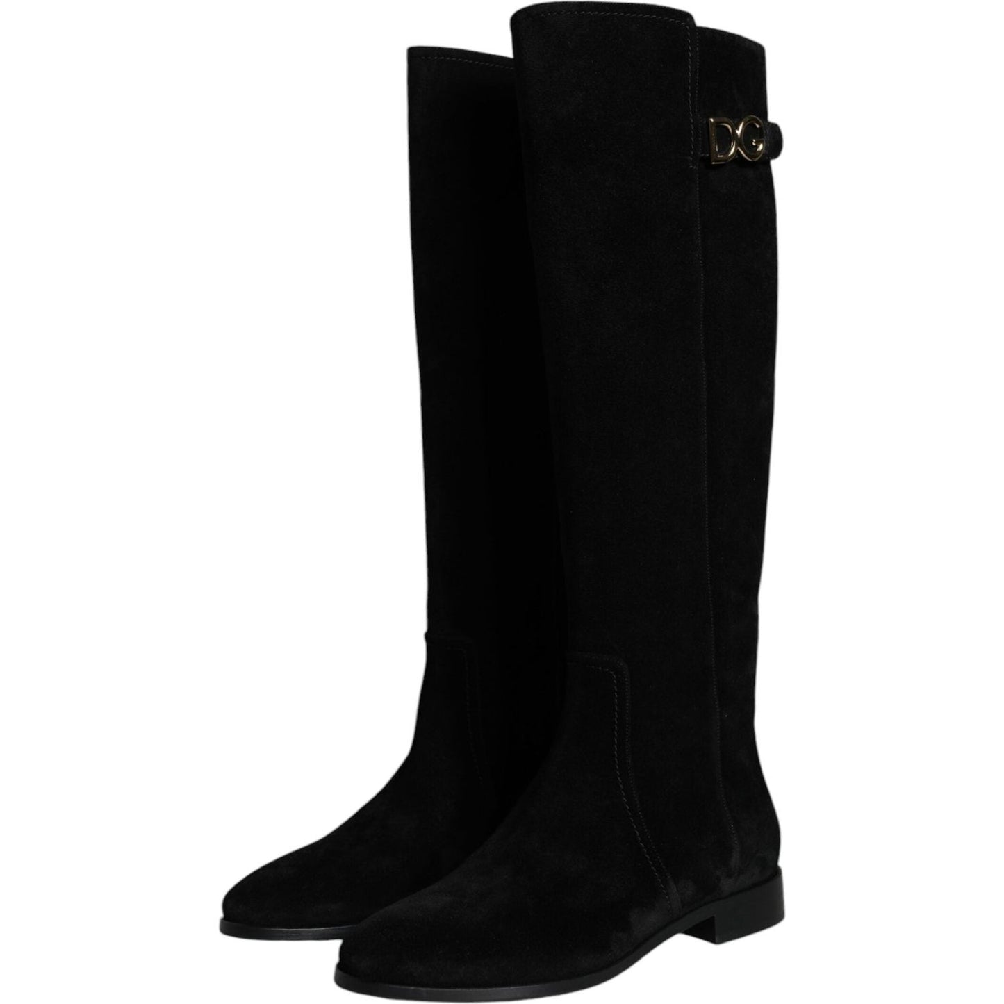 Dolce & Gabbana Black Suede Leather Knee High Boots Shoes Dolce & Gabbana Black