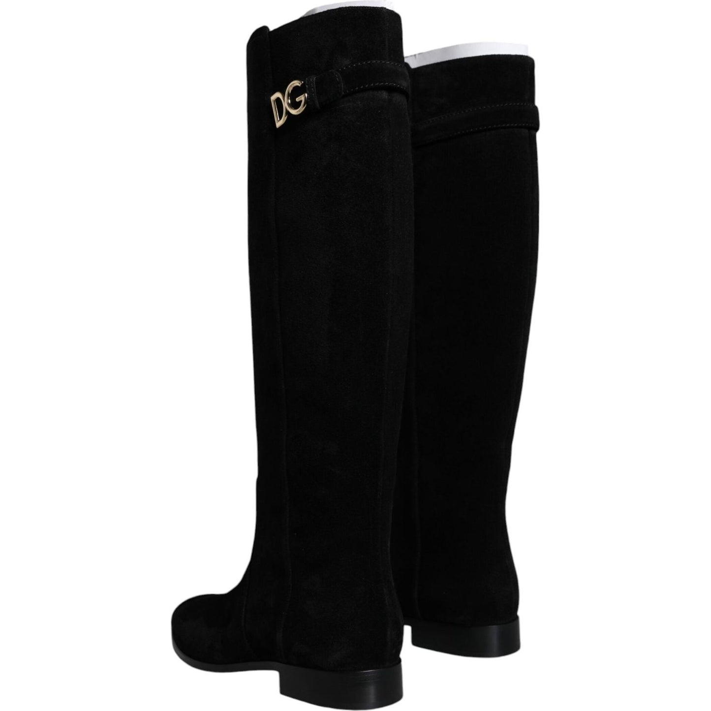 Dolce & Gabbana Black Suede Leather Knee High Boots Shoes Dolce & Gabbana Black