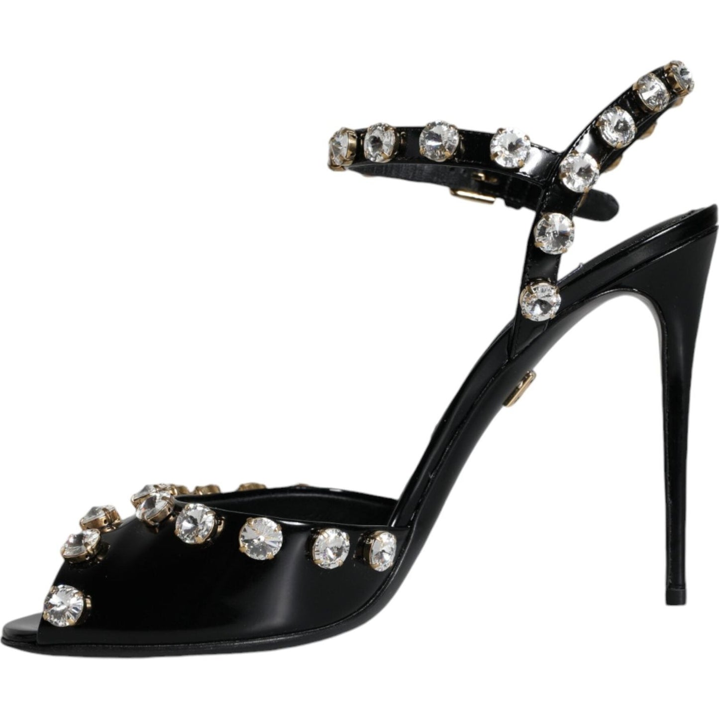 Dolce & Gabbana Black Leather Crystal Ankle Strap Sandals Shoes Dolce & Gabbana Black