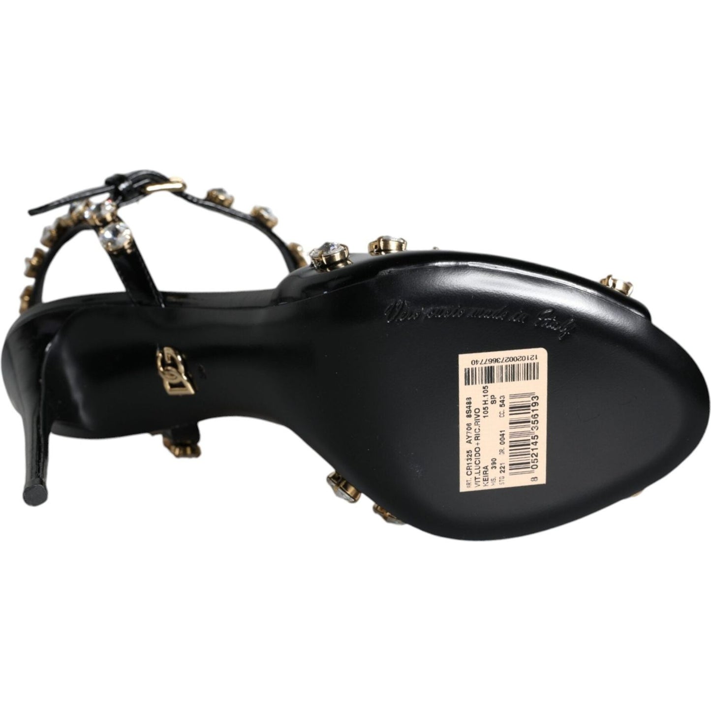 Dolce & Gabbana Black Leather Crystal Ankle Strap Sandals Shoes Dolce & Gabbana Black