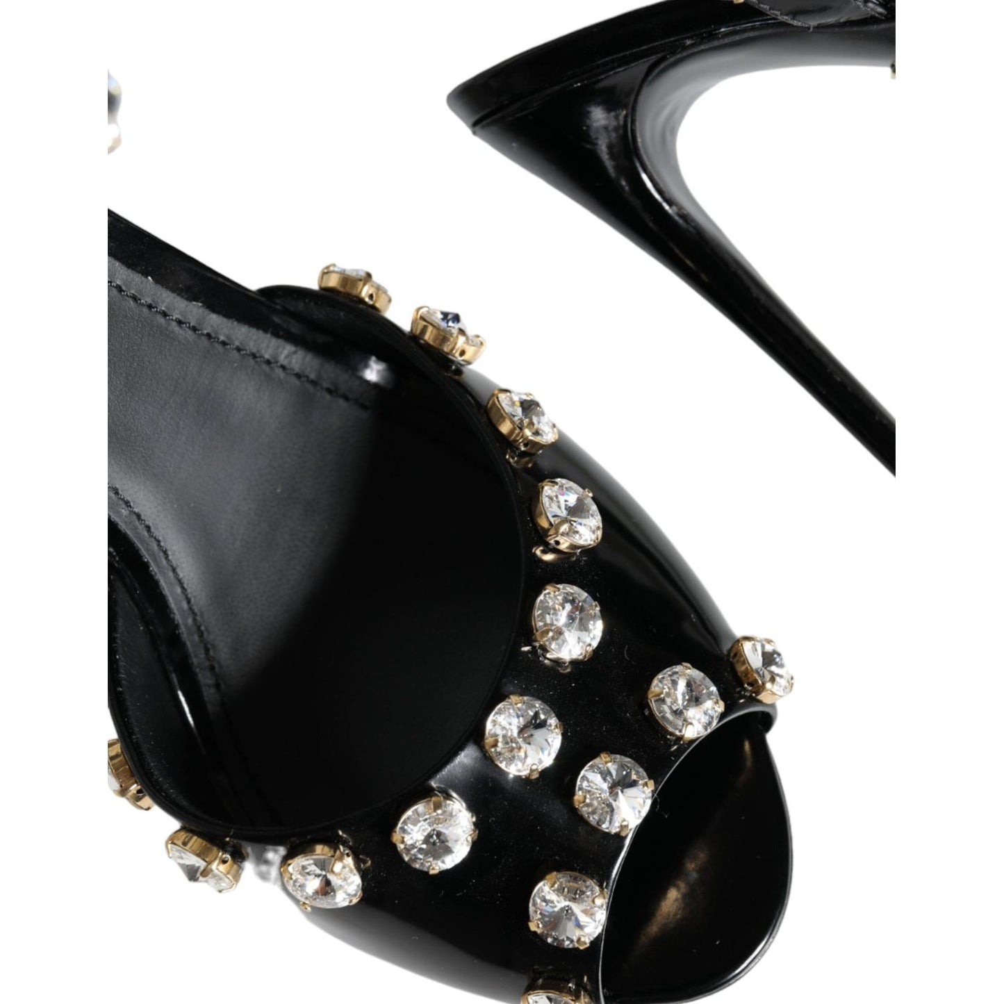 Dolce & Gabbana Black Leather Crystal Ankle Strap Sandals Shoes Dolce & Gabbana Black