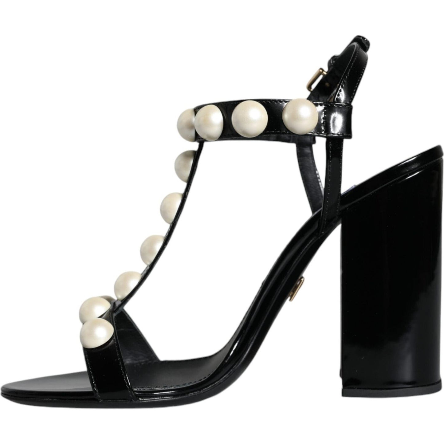 Dolce & Gabbana Black Leather Pearls T-strap Sandals Shoes Dolce & Gabbana Gray