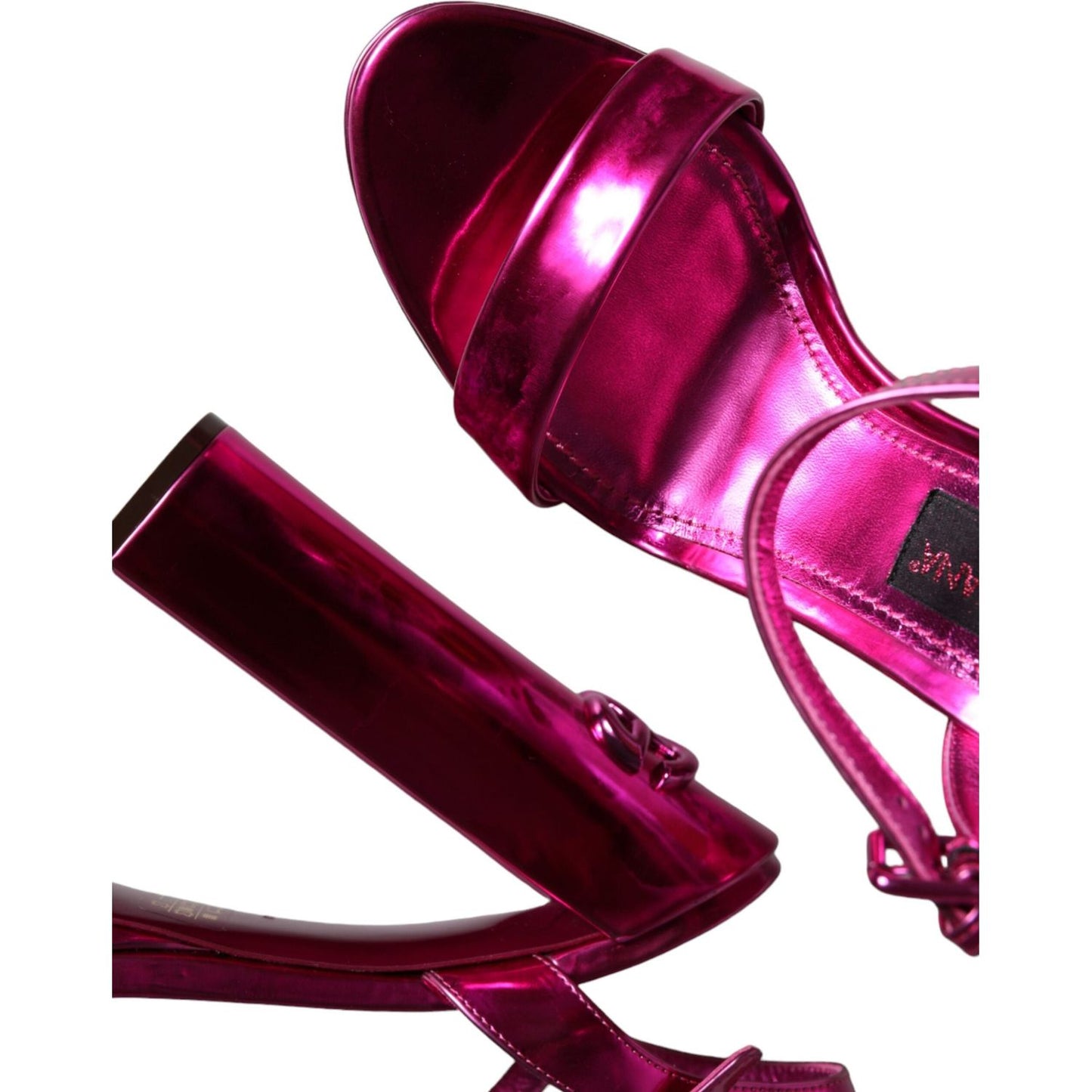 Dolce & Gabbana Fuchsia Leather Platform Logo Keira Sandals Shoes Dolce & Gabbana Black
