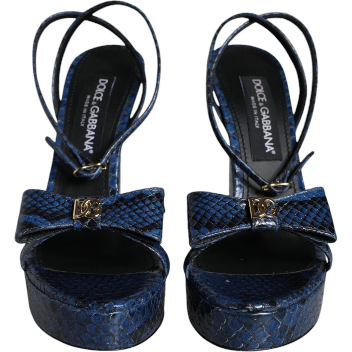 Dolce & Gabbana Blue Leather Ankle Strap Heels Sandals Shoes Dolce & Gabbana Black