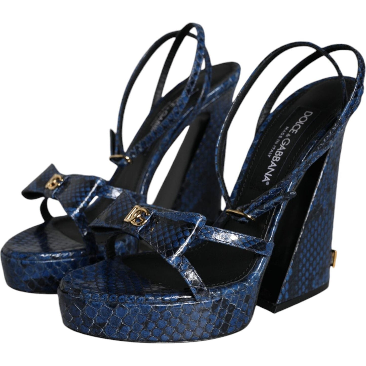Dolce & Gabbana Blue Leather Ankle Strap Heels Sandals Shoes Dolce & Gabbana Dark Slate Gray