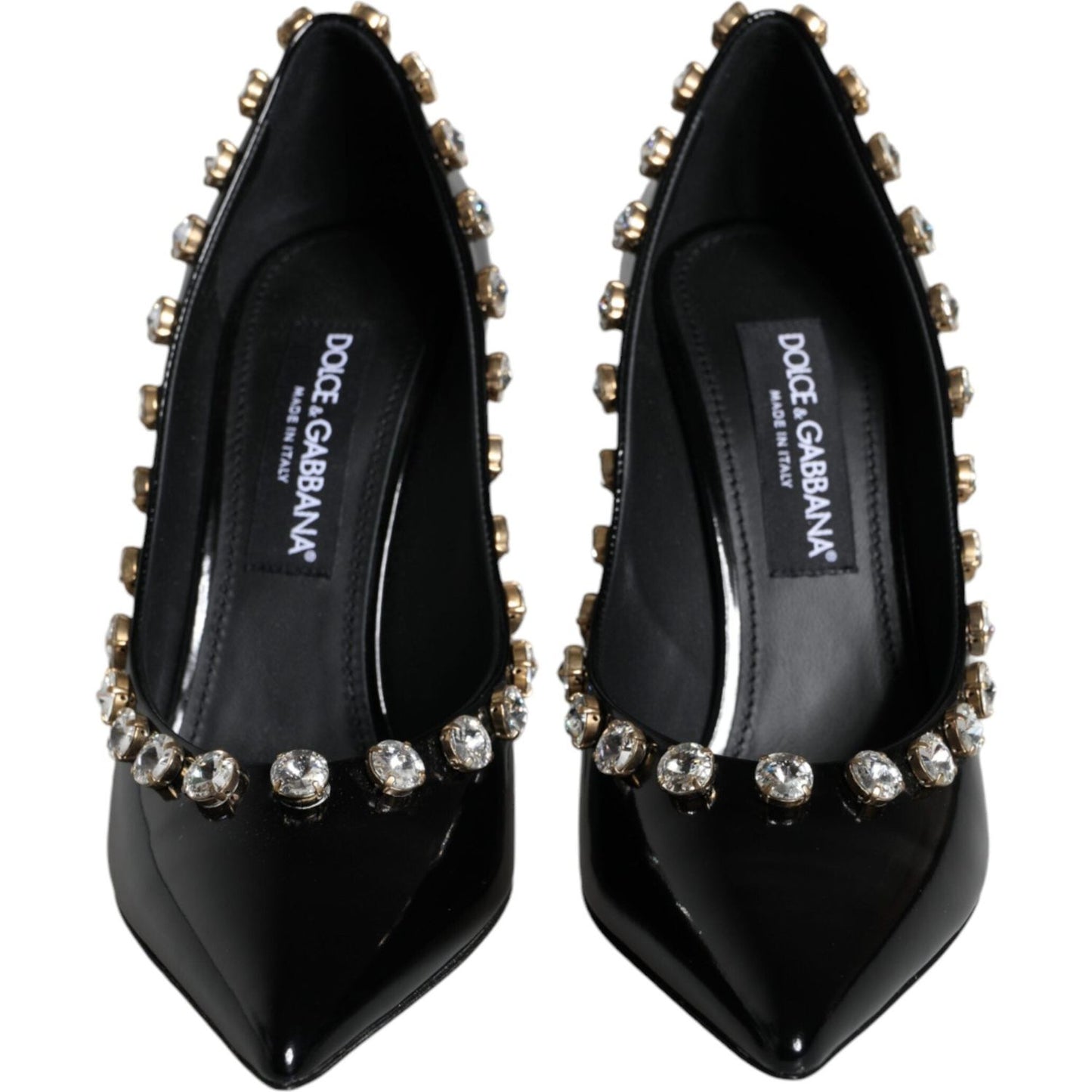 Dolce & Gabbana Black Crystals Leather High Heels Pumps Shoes Dolce & Gabbana Black