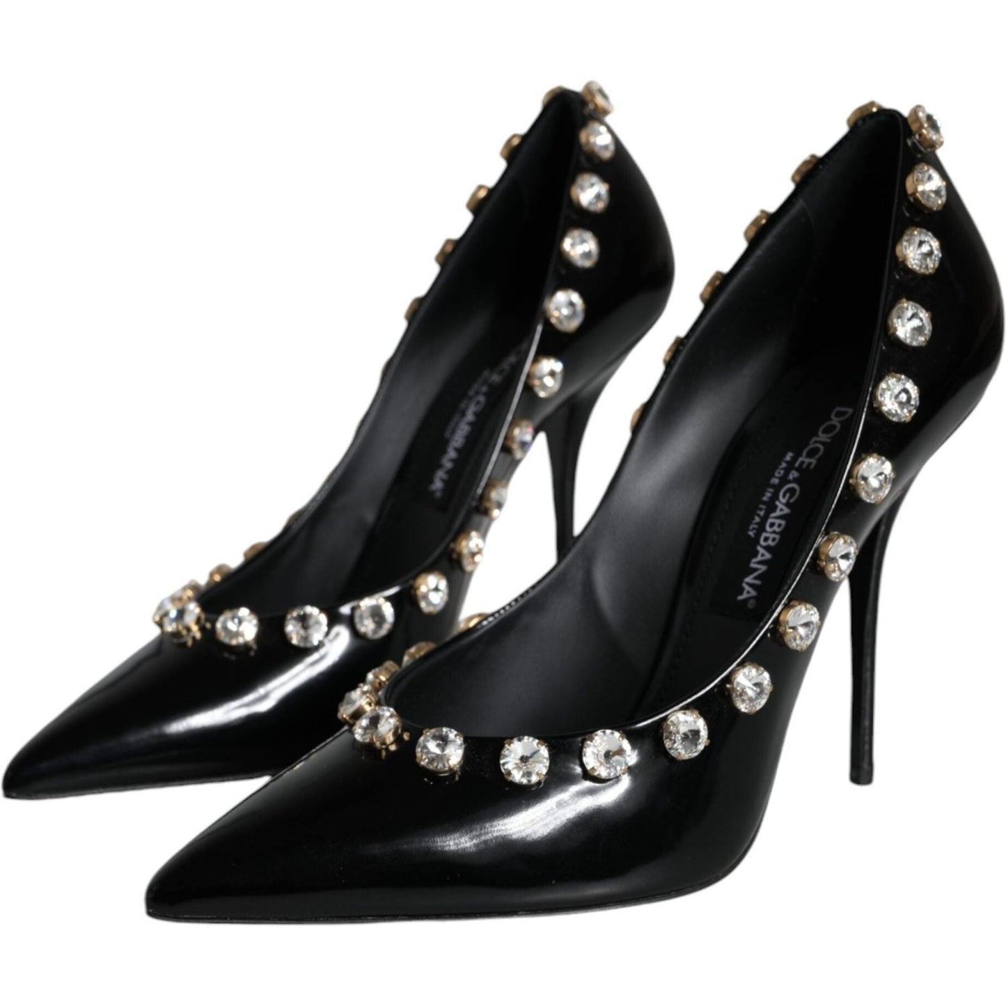 Dolce & Gabbana Black Crystals Leather High Heels Pumps Shoes Dolce & Gabbana Black