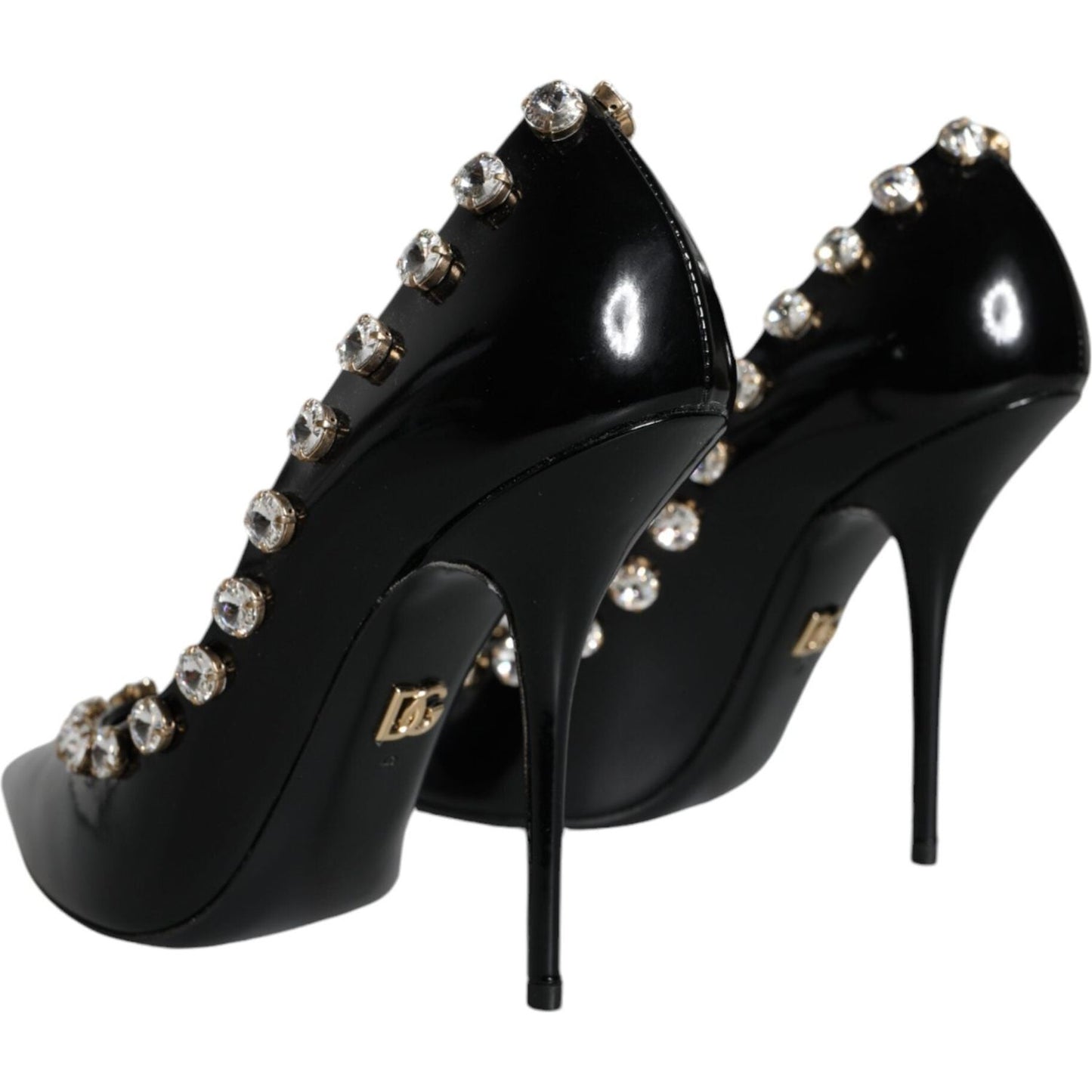 Dolce & Gabbana Black Crystals Leather High Heels Pumps Shoes Dolce & Gabbana Black