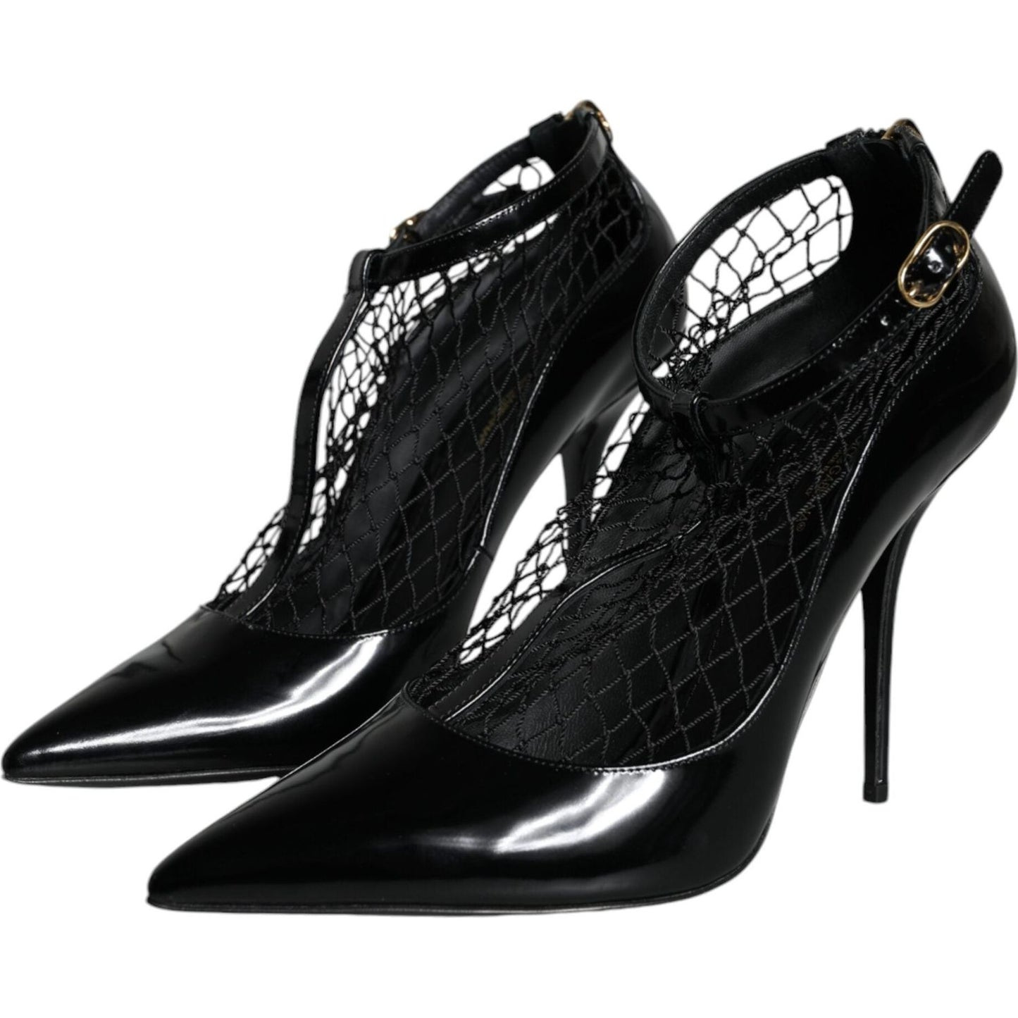Dolce & Gabbana Black Mesh Patent Leather Heels Pumps Shoes Dolce & Gabbana Black